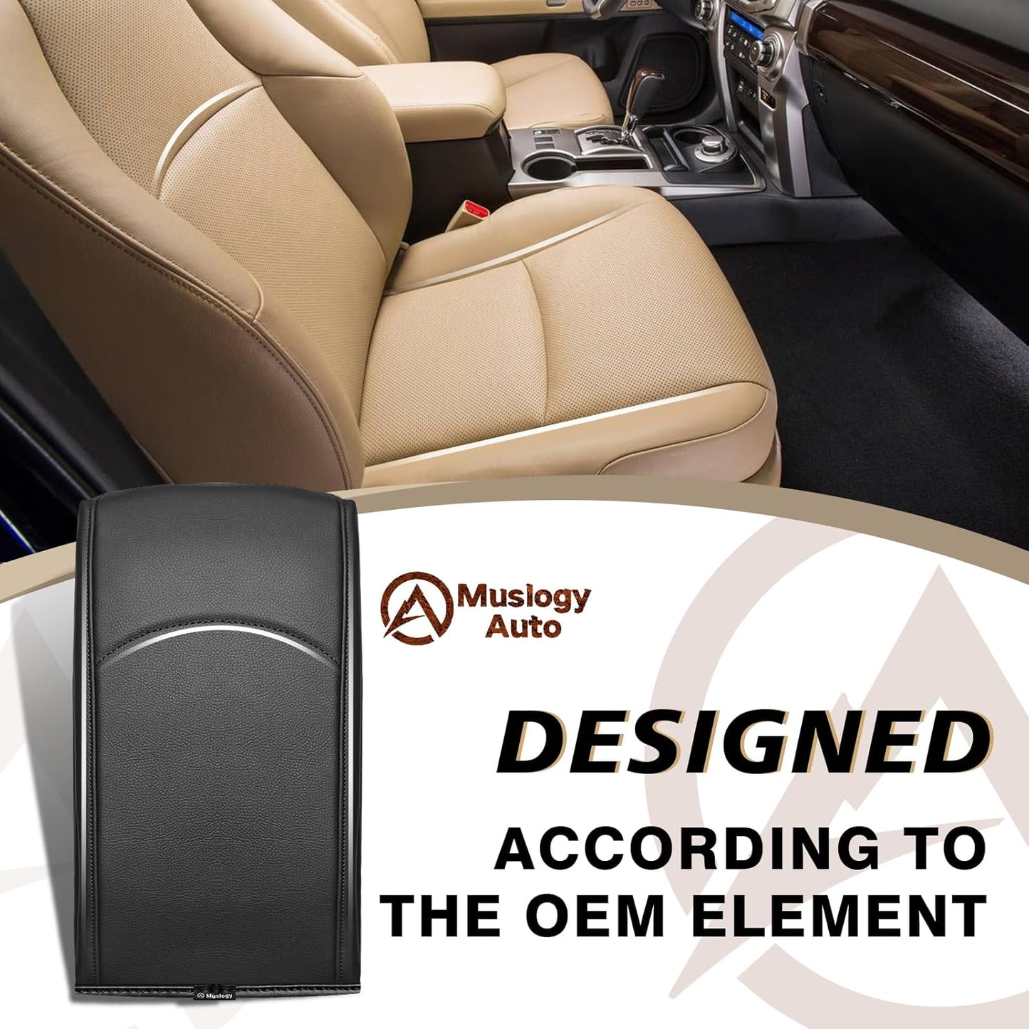 Muslogy Center Console Armrest Cover Compatible with Toyota 4Runner 2010-2024 Comfort Armrest Pad Arm Rest Cushion Vegan Leather Protector 1-Inch Extra Thick