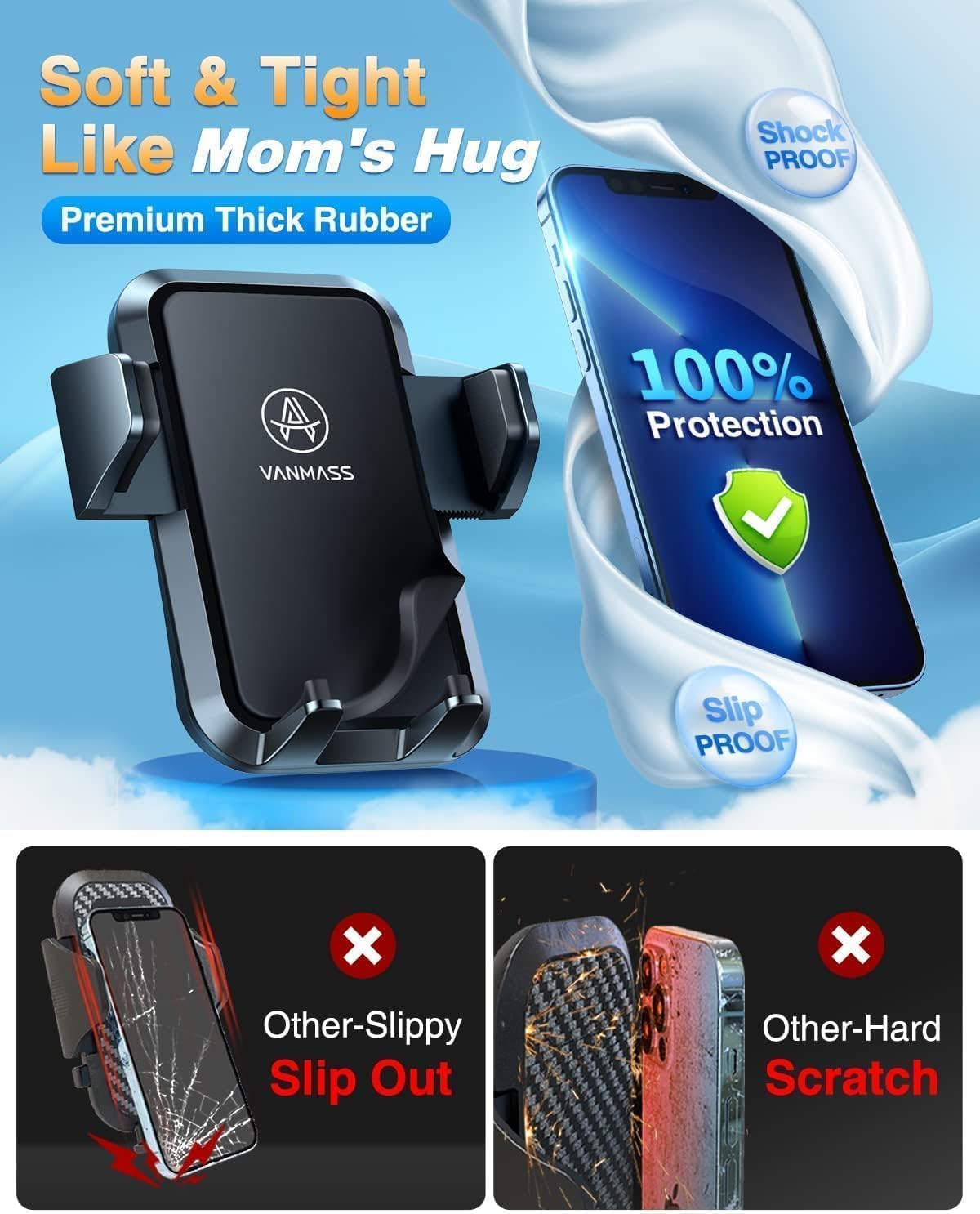 [True Anti-Vibration] Car Phone Holder VANMASS【2025 Ultimate Military-Grade Upgraded】Suction Cell Mount Truck Stand Cradle for Dashboard Windshield Vent for iPhone 16 Pro Max 15 14 13 Samsung Android