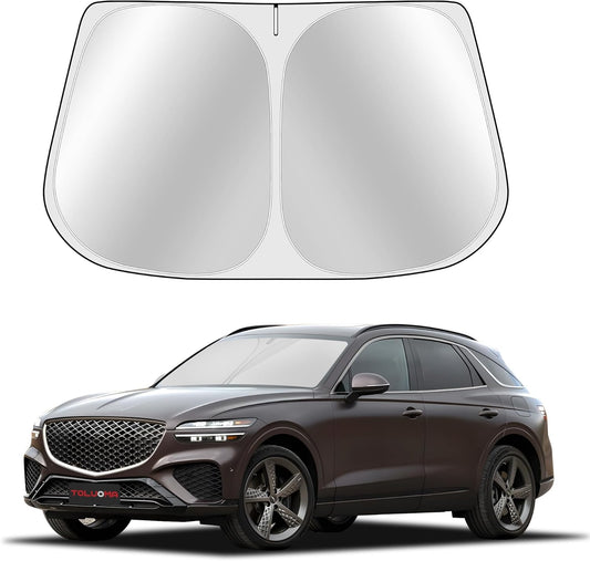 Custom Fit Windshield Sun Shade for Genesis GV70 2022-2025 - Full Coverage, 210T Reflective Fabric, Double-Layer Design - Blocks 99% UV Rays, Keeps Car Cool, Easy to Install and Store
