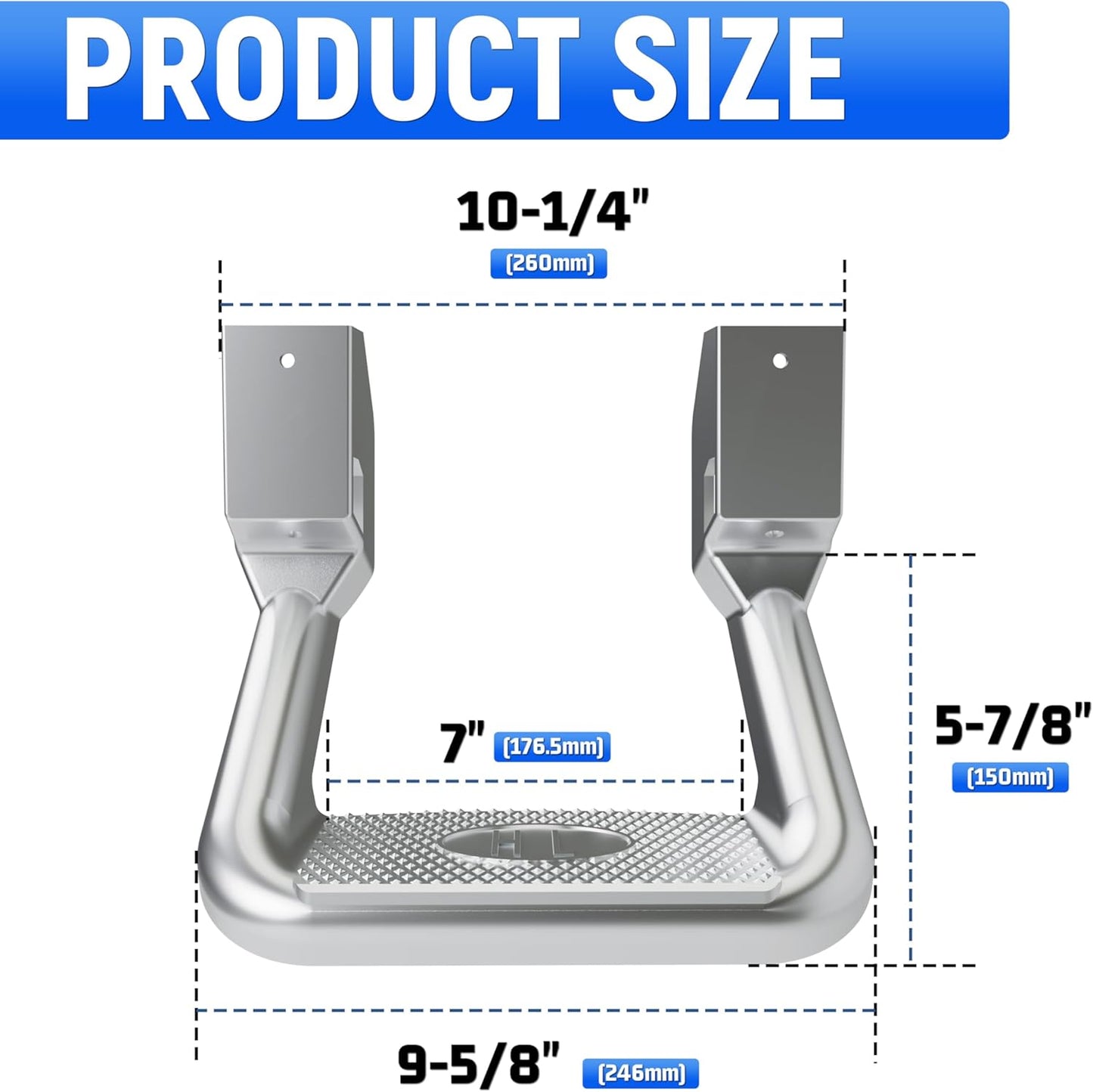 Kojem 2Pcs Silvery Aluminum Universal Side Step Compatible with Chevy Chevrolet GMC Ford Isuzu Mitsubishi Dodge Jeep Nissan Toyota Mazda Side Hoop Step Polishing