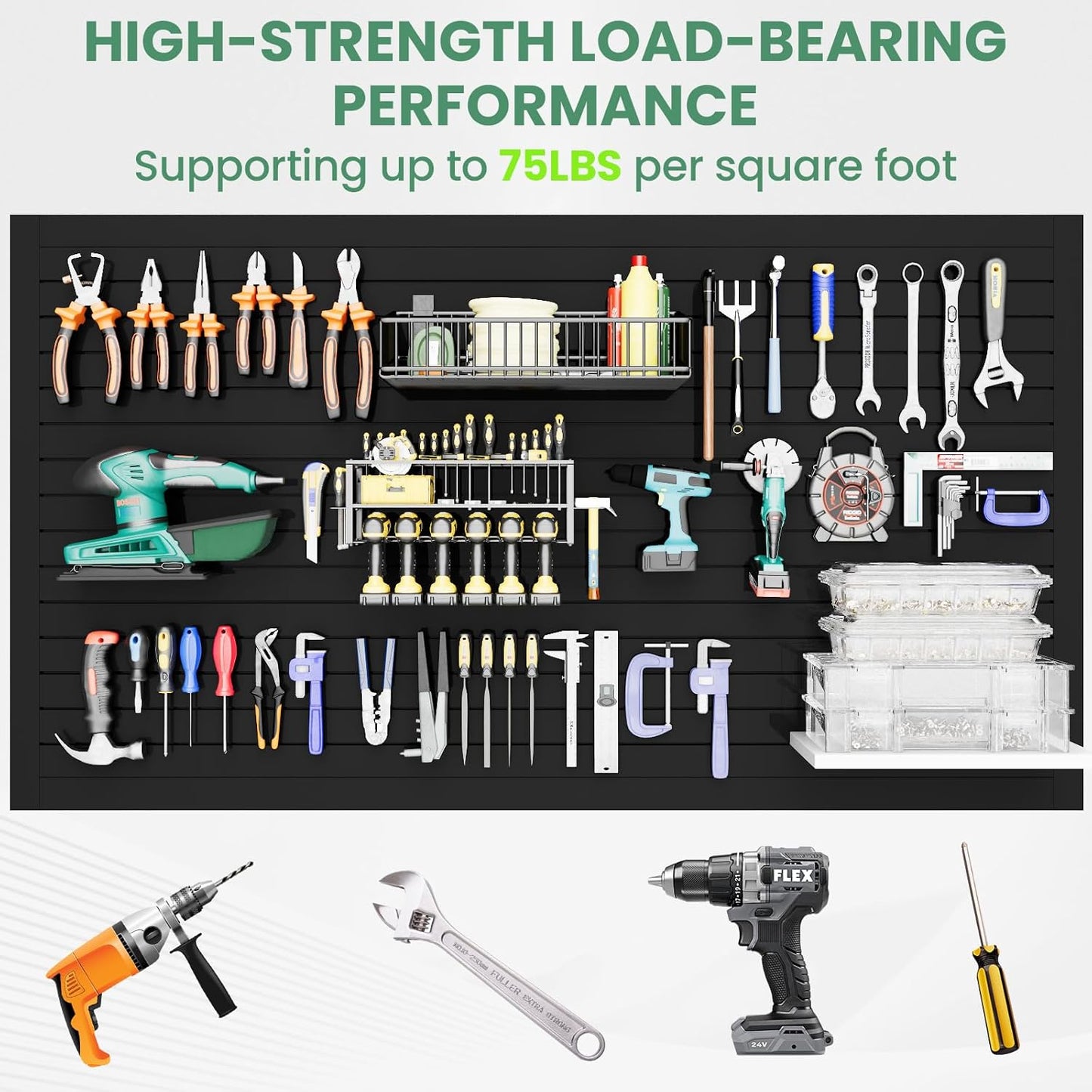 Slatwall Panel Wall Storage Systems, 4x8 ft Slat Wall Paneling Garage Wall Organizer with Five Hooks, Heavy Duty Wall Mounted PVC Wall Rack, Black