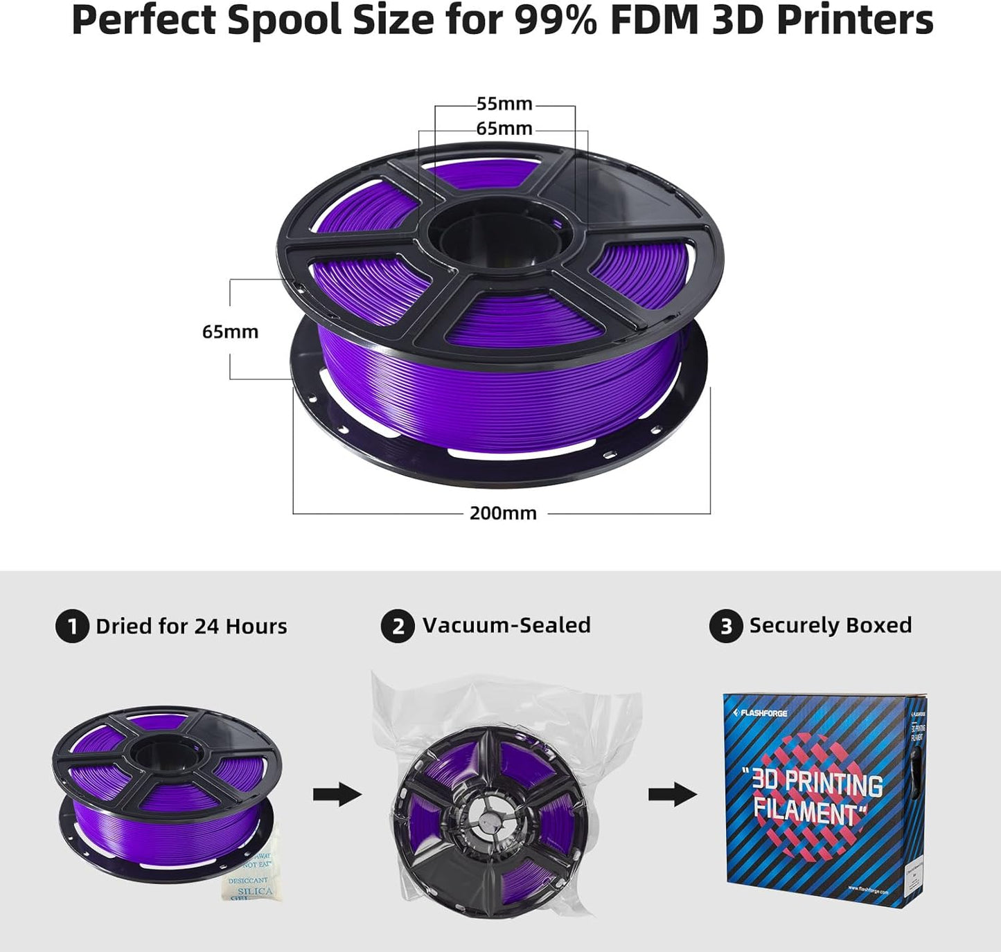 FLASHFORGE PLA Filament 1.75mm, 3D Printer Filament 1kg (2.2lbs) Spool, Dimensional Accuracy +/- 0.02mm, 3D Printing Filament Easy to Use and Fits for Most FDM 3D Printers (Purple)