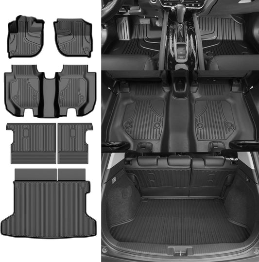 2016-2021 2022 HRV Floor Mats & Cargo Liner & Backrest Mat Fit for Honda HR-V AWD Model: All Weather Protection Floor Liner 1st & 2nd Row Full Set Car Liner Trunk Mat HRV Accessories