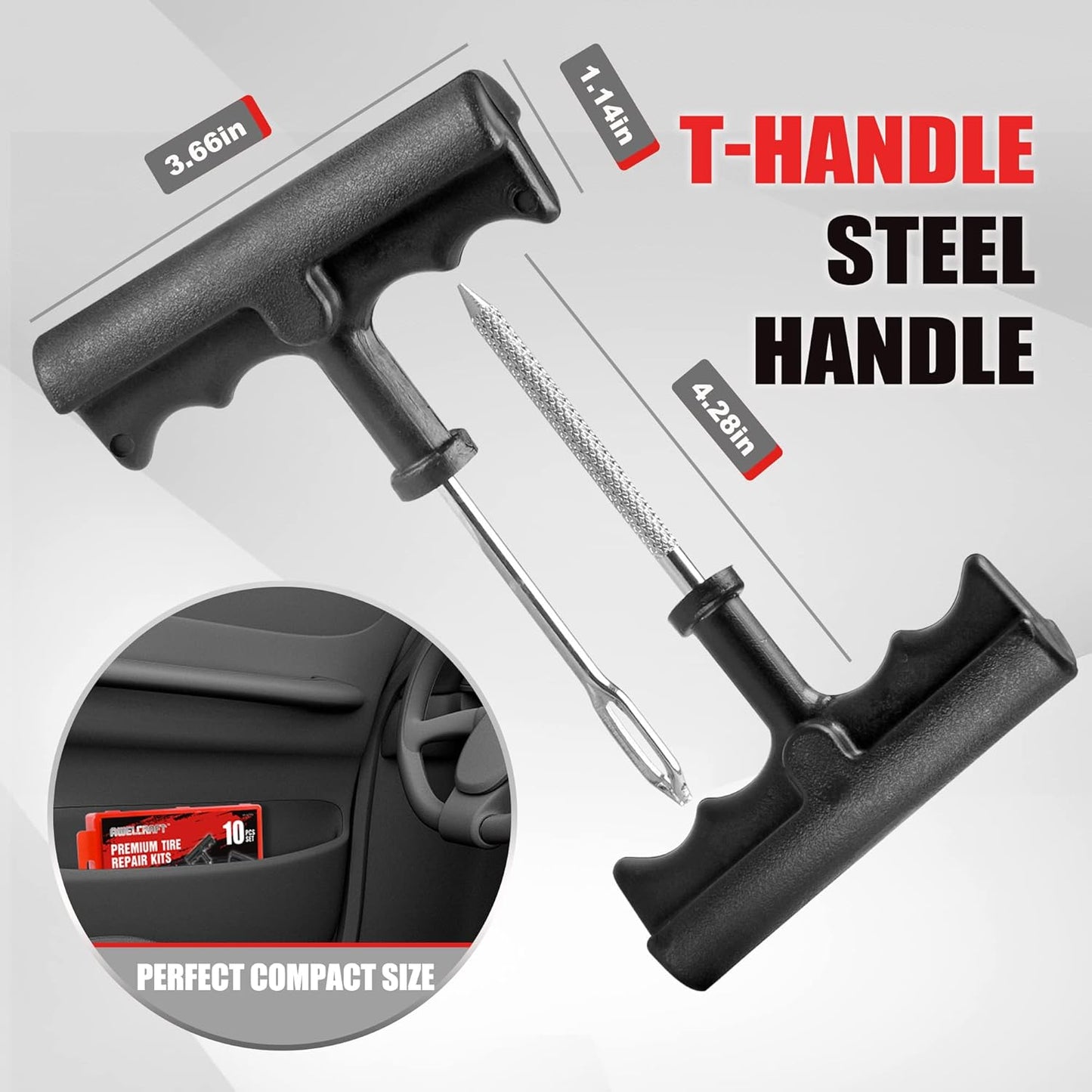 Economical Tire Repair Kit to Fix Punctures and Plug Flats, 10-Piece Value Pack, Ideal for Cars, Trucks, Motorcycles, ATV, with Storage case