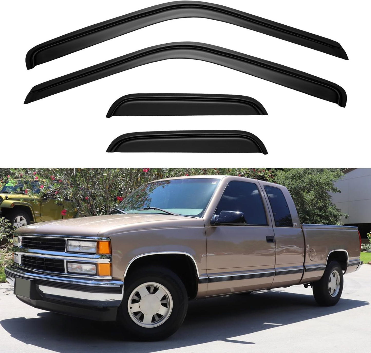 Window Visors Rain Guards for 1988-1999 Chevy/GMC C1500/ C2500/C3500/ K1500/ K2500/ K3500 Extended Cab, Out-Channel Window Vent Wind Deflectors Visors Shades