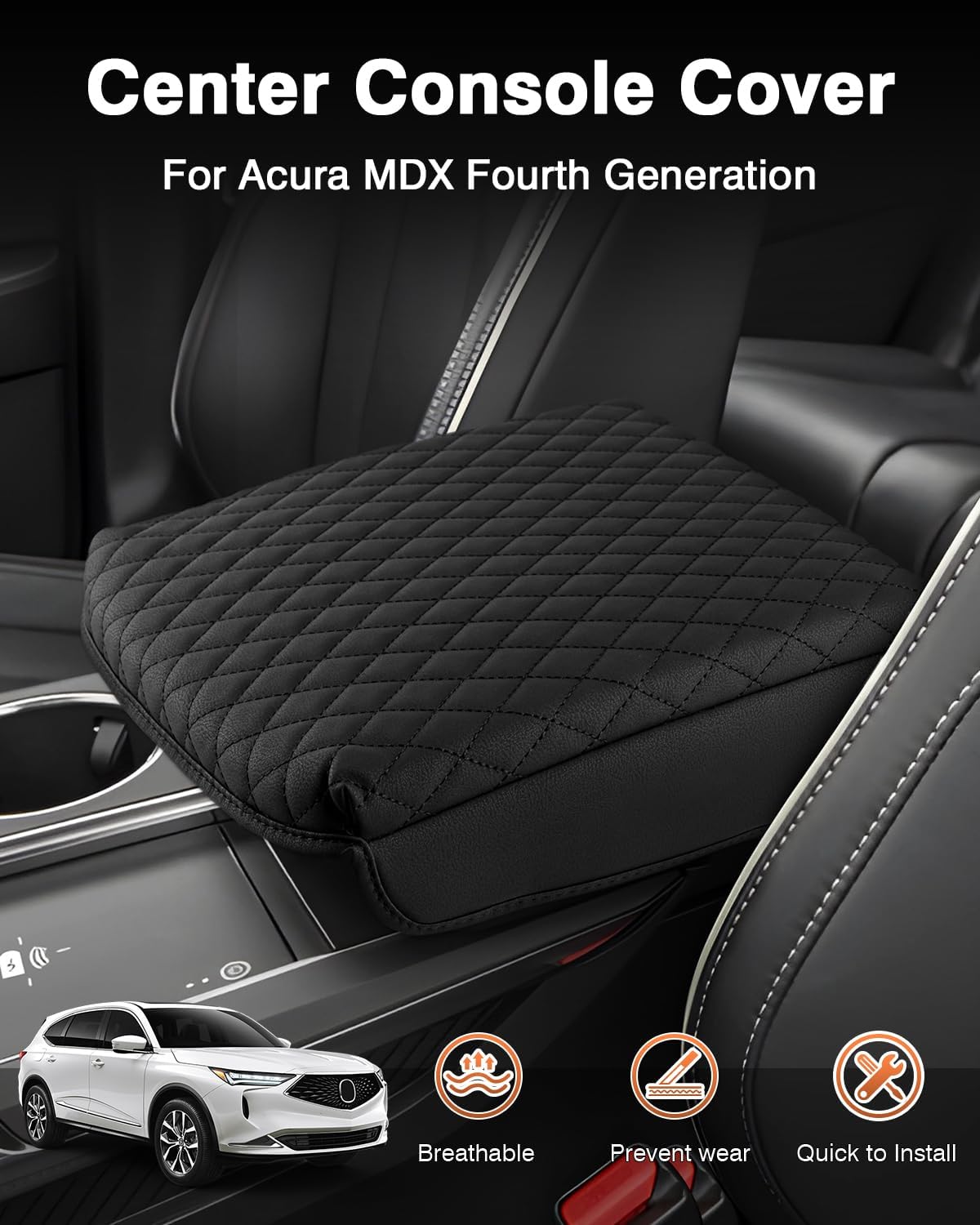 Shademax Custom Fit for Center Console Cover Acura MDX 2022 2023 2024 2025 2026 Accessories Armrest Cover Center Console Pad PU Leather Armrest Seat Box Cover Protector Anti-Scratch Black