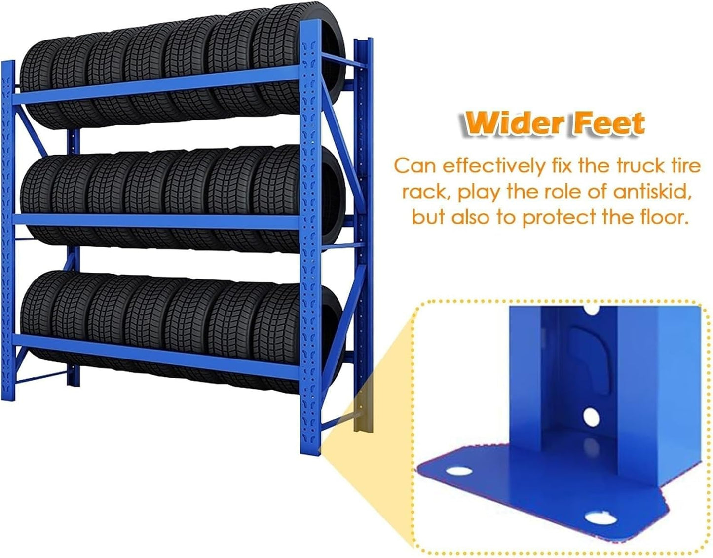 Adjustable Height Tire Storage Rack for Garage, Maximum Load 1100 lbs, Blue, 3 Tiers(78.7x19.6x78.7in)