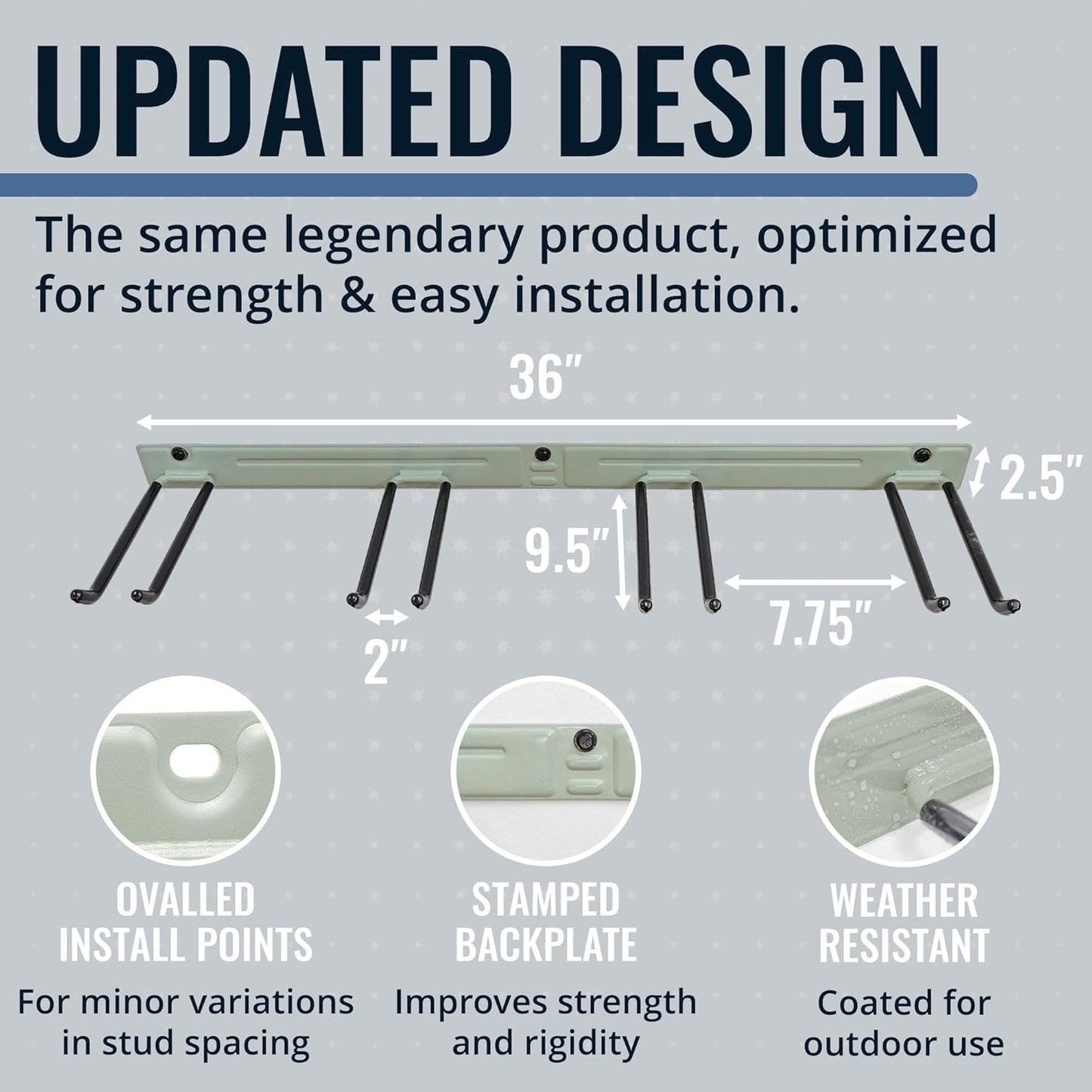 StoreYourBoard Wall-Mounted Rack With 4 Garage Hooks – Heavy-Duty Steel Holder Garage & Garden Storage for Shed, Workshop, or Home Organization – For Rakes, Shovels, Tools & More – 1 Pack, Cactus