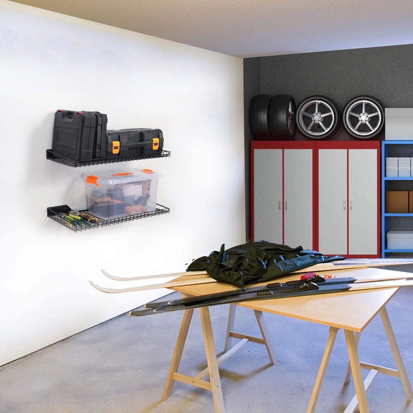 Wallmaster Heavy Duty Garage Wall Shelving 4 Pack 23.6"x11.8" Metal Wire Shelves Wall Mount Mesh Storage Rack for Garage, Office, Basement and Kithcen, max Load 65 lbs (Black)