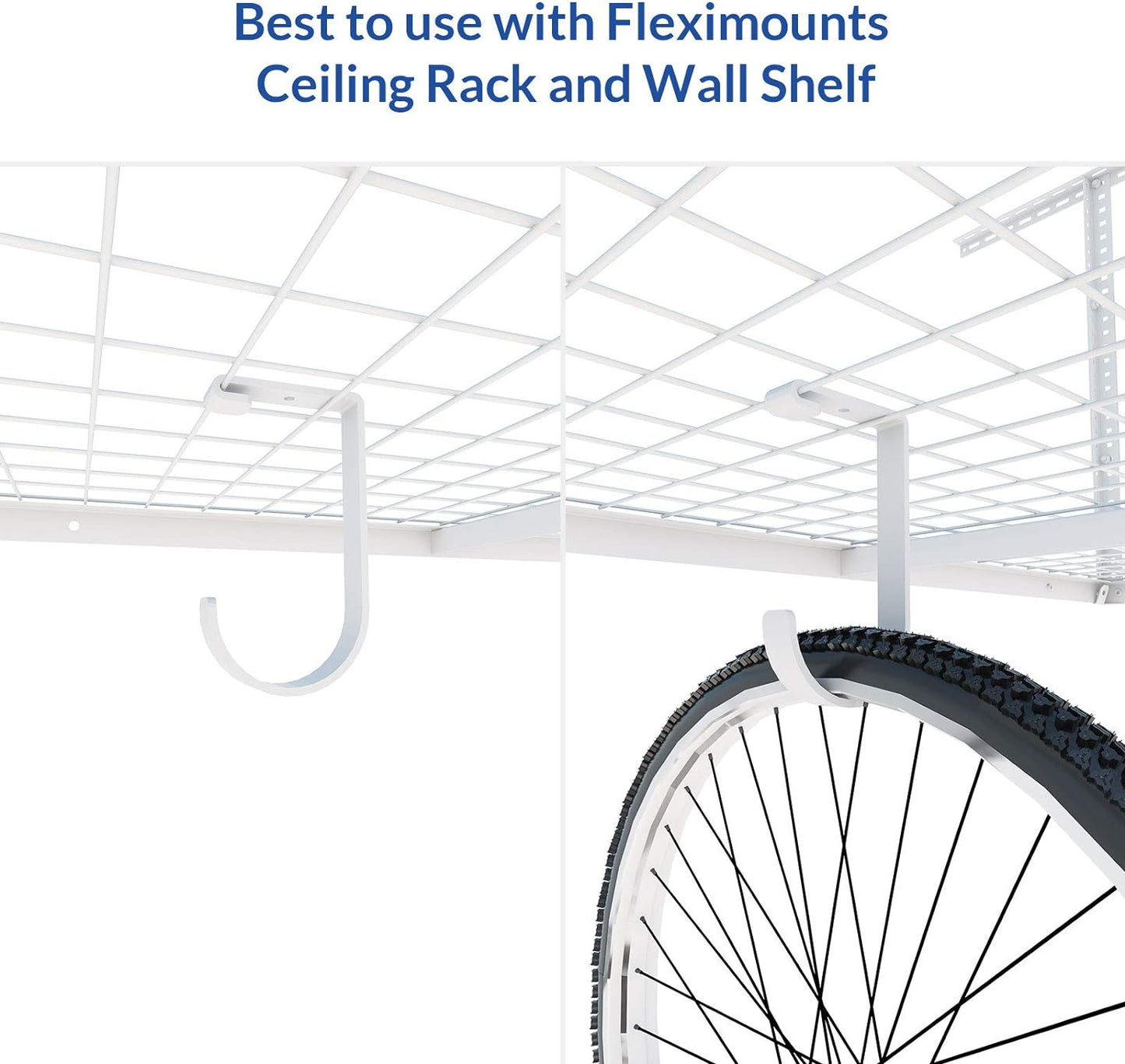 FLEXIMOUNTS 4 Pack Add On Storage Flat Hook Accessory for Garage Ceiling Rack and Wall Shelving, Max Weight Capacity up to 50lbs, White