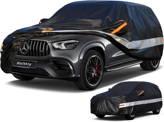 Holhtly SUV Car Cover Custom Fit for Mercedes Benz GLE350 GLE400 GLE450 GLE43 GLE53 GLE63, Outdoor Car Covers for Automobiles All Weather Waterproof Sun Snow Rain Wind Dust Protection, Black & Grey