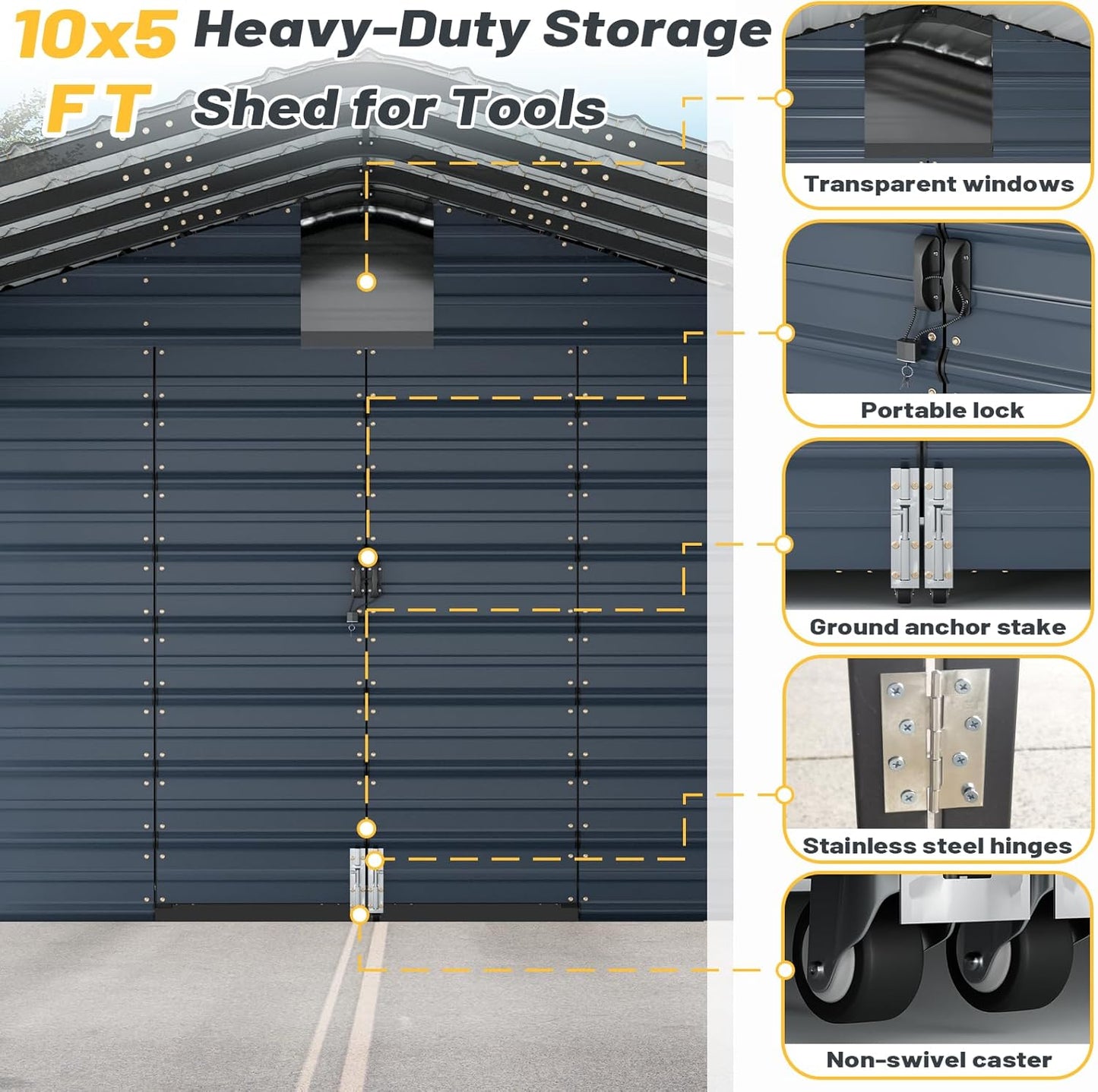 EROMMY 10x25 FT Carport Storage Shed 2-in-1, Heavy Duty Car Port with Galvanized Metal Frame, Base-Reinforced Enclosed Storage Shelter, Extended Coverage for Trucks, Cars & All Vehicles, Gray
