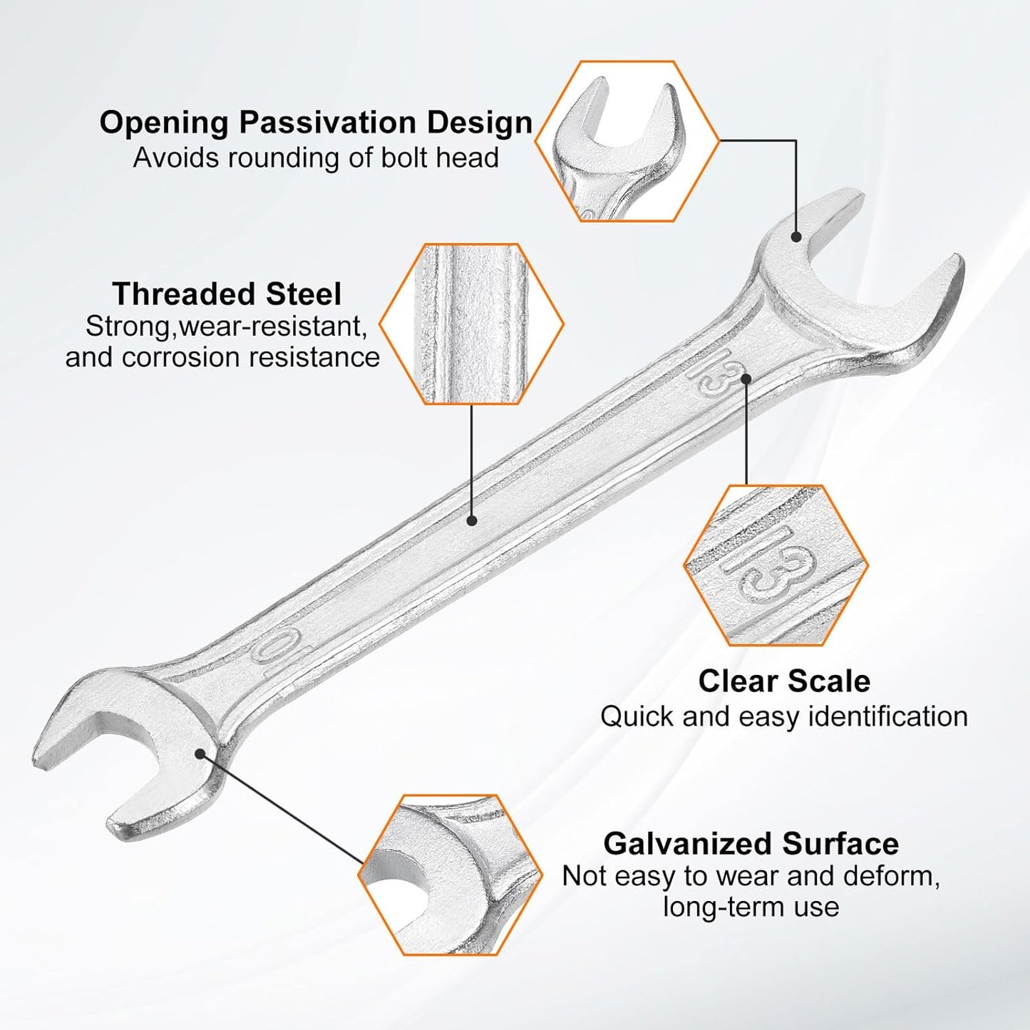 HARFINGTON Double Open End Wrench 10mm x 12mm Metric 15 Degree Offset Angle Small Flat Head Wrench Galvanizing Open Ended Spanner for Automotive Repair Furniture Assembly