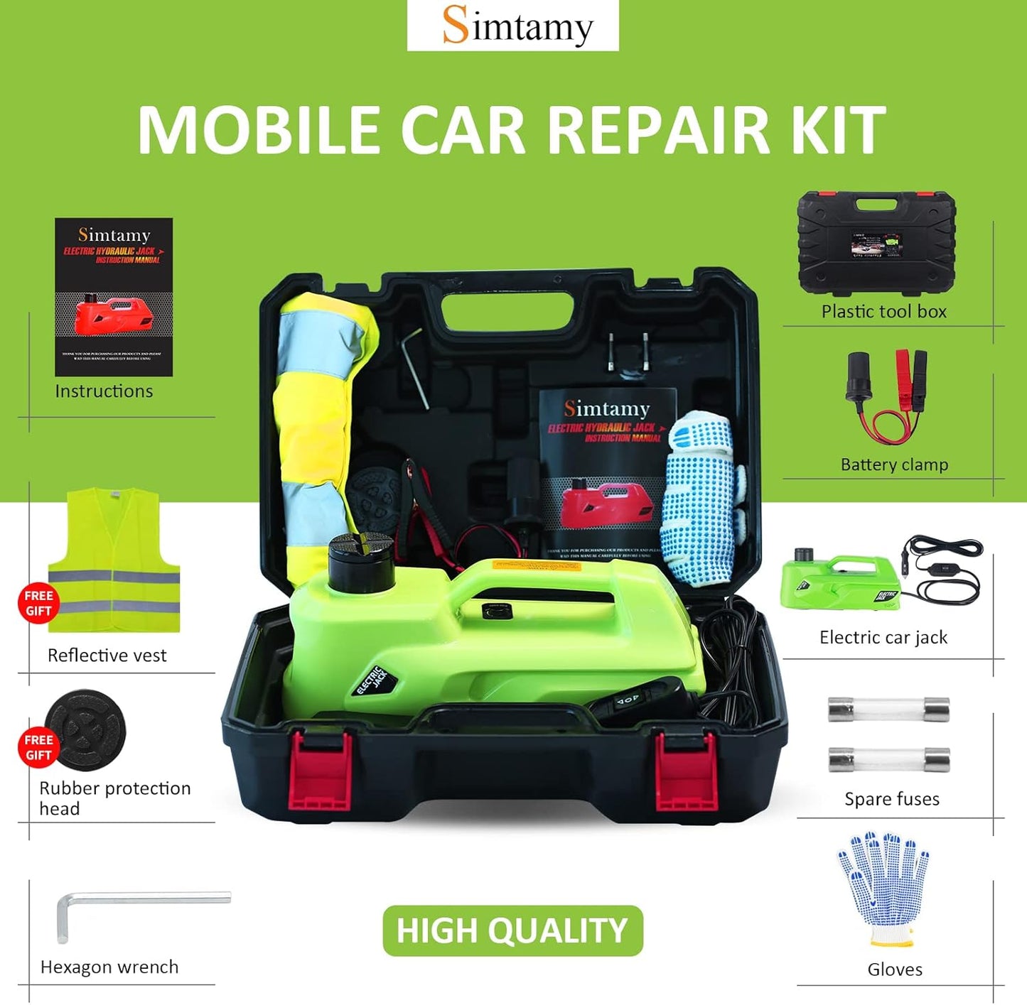 Electric Car Jack 5Ton 12V Hydraulic Car Jack Lift (Lifting Range: 6.1~17.7 inch) Built-in Safety Hammer, and LED Light for SUV MPV Sedan Truck Change Tires Garage Repair