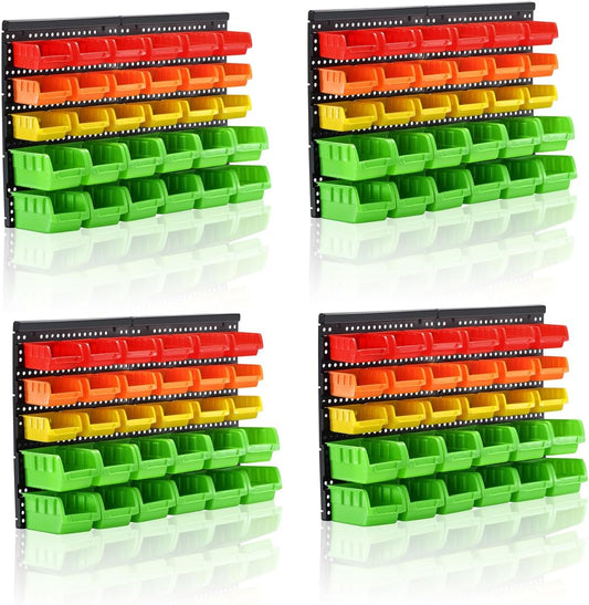 Wall Mounted Storage Bins Parts Rack 4 Colors Bin Organizer Garage Plastic Shop Tool, Garage Organizers and Storage (Style-Vivid) 50.4"*32.4"