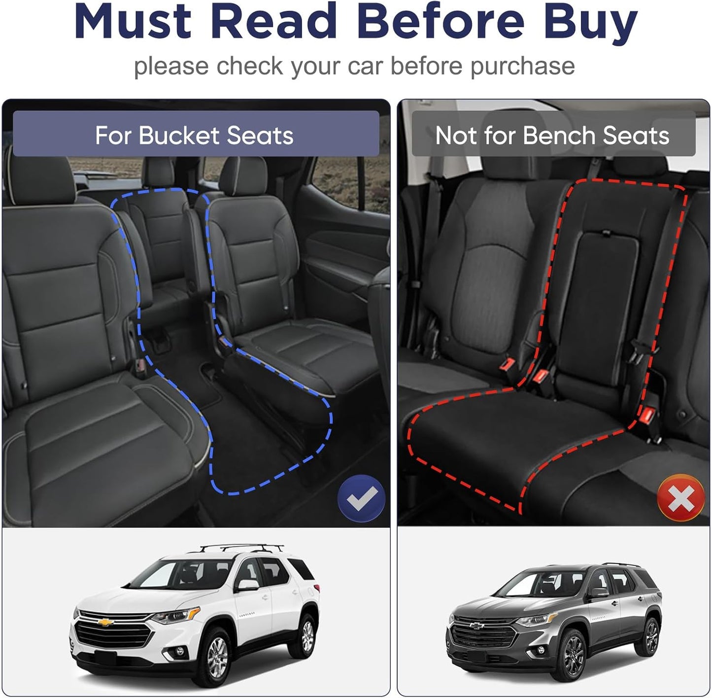 for 2018-2023 Chevy Traverse Floor Mats & Cargo Liner only for 7 Seats, for 2018 2019 2020 2021 2022 2023 Chevy Traverse Accessories All Weather Bucket Seats (Fit 2024 Traverse Limited)