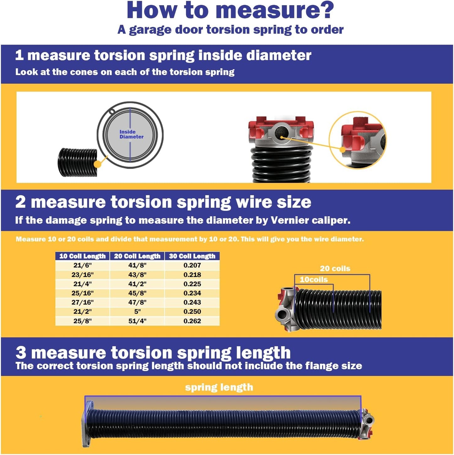2" Garage Door Springs, Garage Door Spring Replacement,Torsion Springs Pair for Garage Door Set Includes Left Right Door Springs, with Non-Slip Winding Rods for DIY Replacement (0.218x2''x23'')