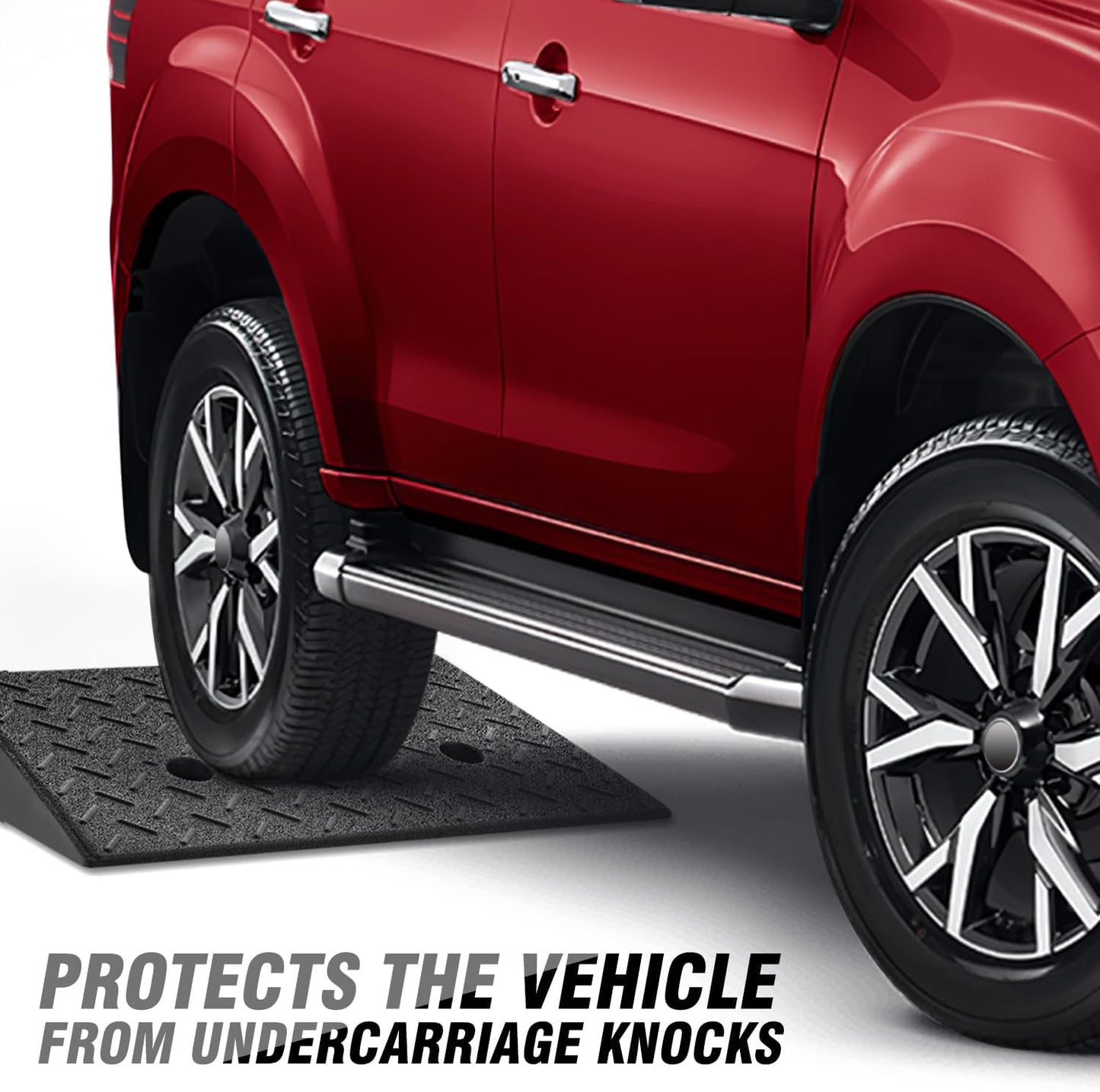 DNA MOTORING 2pcs 5.3" Rise Rubber Curb Ramp Heavy Duty Loading Driveway Ramp Threshold Ramp 19.5 in L x 13.6 in W x 5.3 in H for Loading Dock, Warehouse, Wheelchair, Motorcycles, Cars, TOOLS-00646