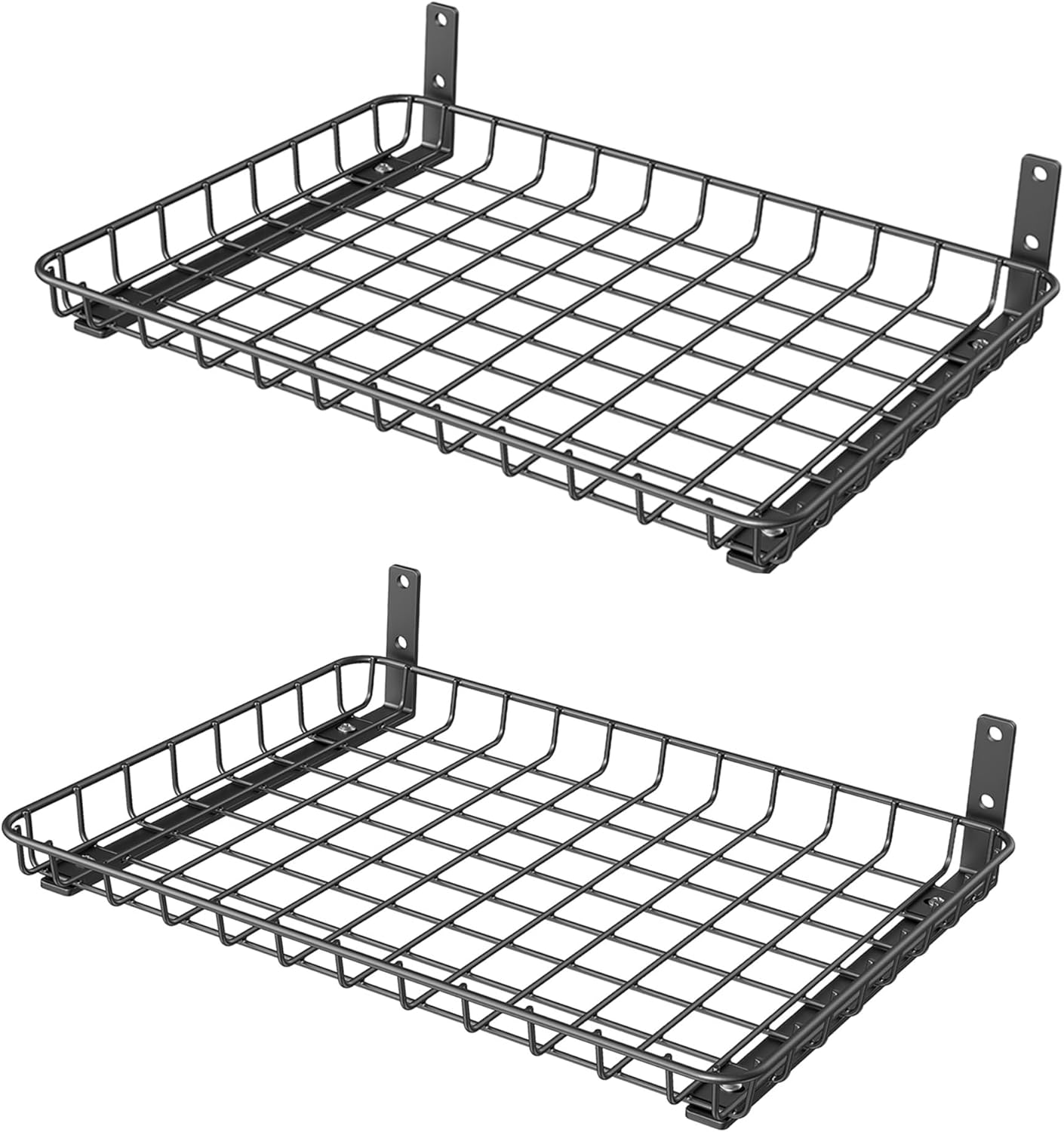 WALMANN Garage 12x18 inch Wall Shelf, Wall-Mounted Storage Shelves for Garage, Closet, Laundry Room, Heavy Duty Wall Shelving, Holds Up to 60 lbs(Pack of 2, Black)