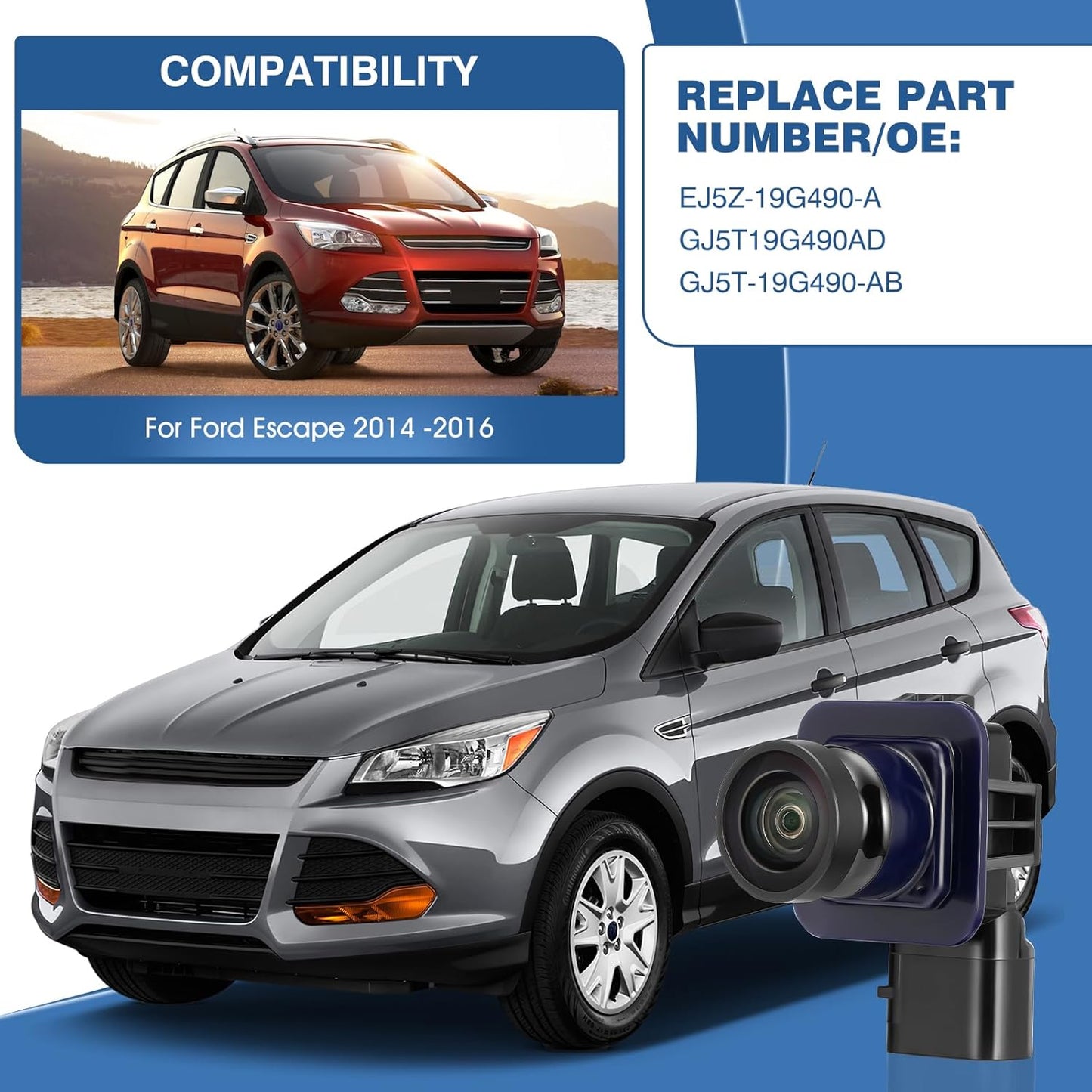 Rear View Backup Reverse Camera Compatible with Ford Escape 2014 2015 2016, Safety Parking Back Up Assist Camera OE Number EJ5Z-19G490-A GJ5T-19G490-AB,590-419