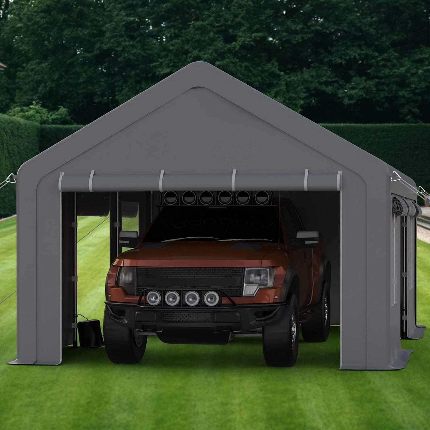 12x20ft Carport Heavy Duty, Portable Garage with 4 Doors + 4 Window, Upgraded Carport with Reinforced Steel Poles, Uv Resistant Waterproof Tarp for Car, Truck, Boat
