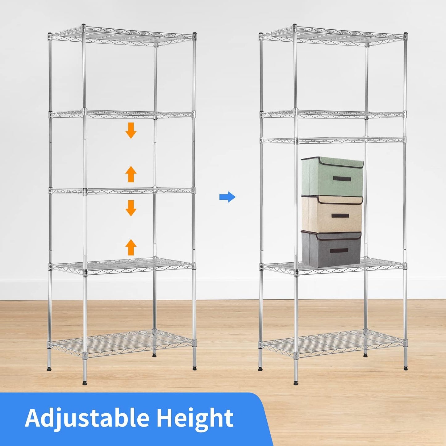 Wire Shelving Unit Metal Shelf Organizer Heavy Duty Wire Rack Storage Unit Rack Utility for Bathroom Office Kitchen (Chrome, 14" D x 24" W x 60" H)