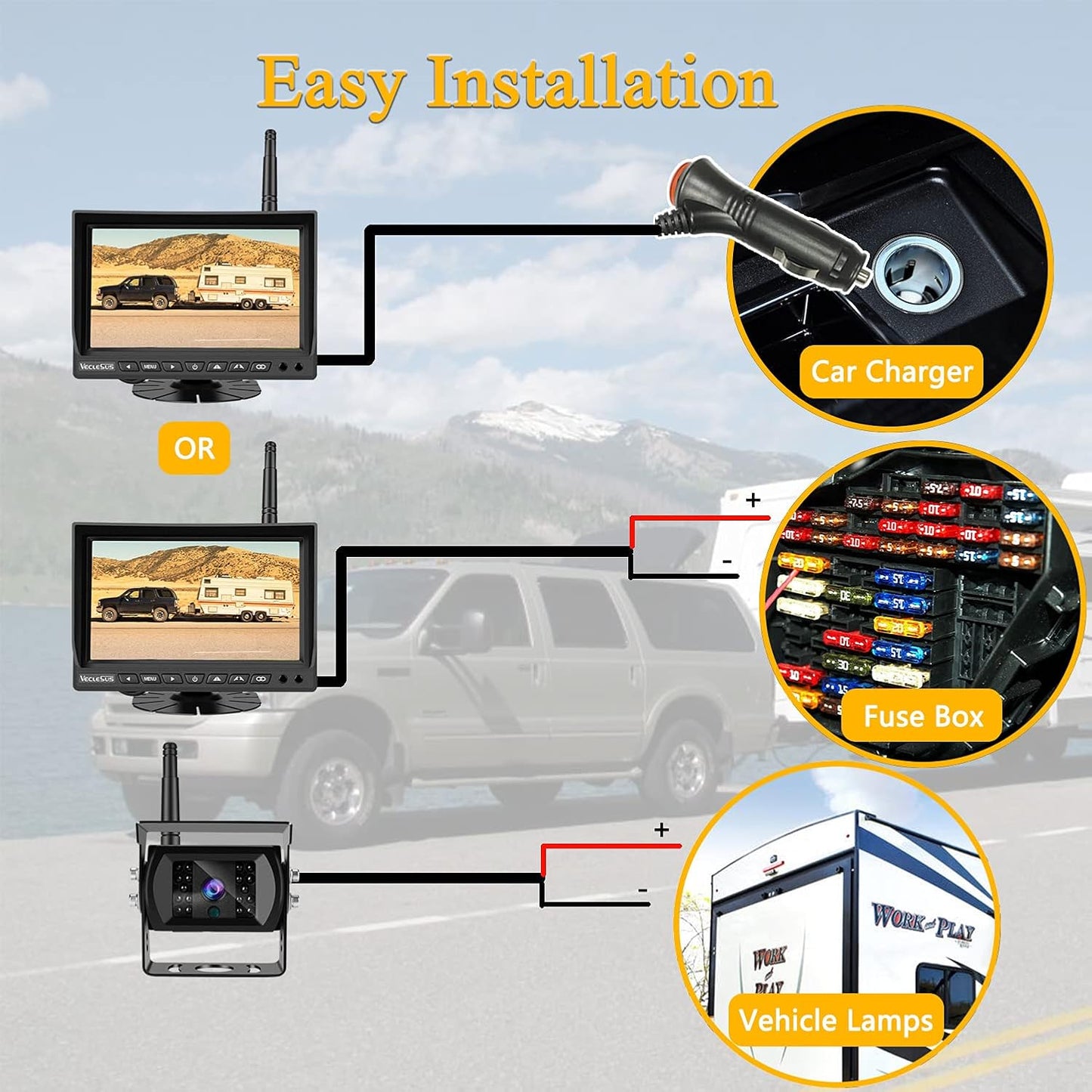 Wireless Backup Camera for Trucks VMW7 high Definition 1080P 7” IPS Monitor System,High-Speed Stable Transmission & Waterproof for Truck,Recreational Vehicle Trailer,Bus,Harvester Pickup Motorhome