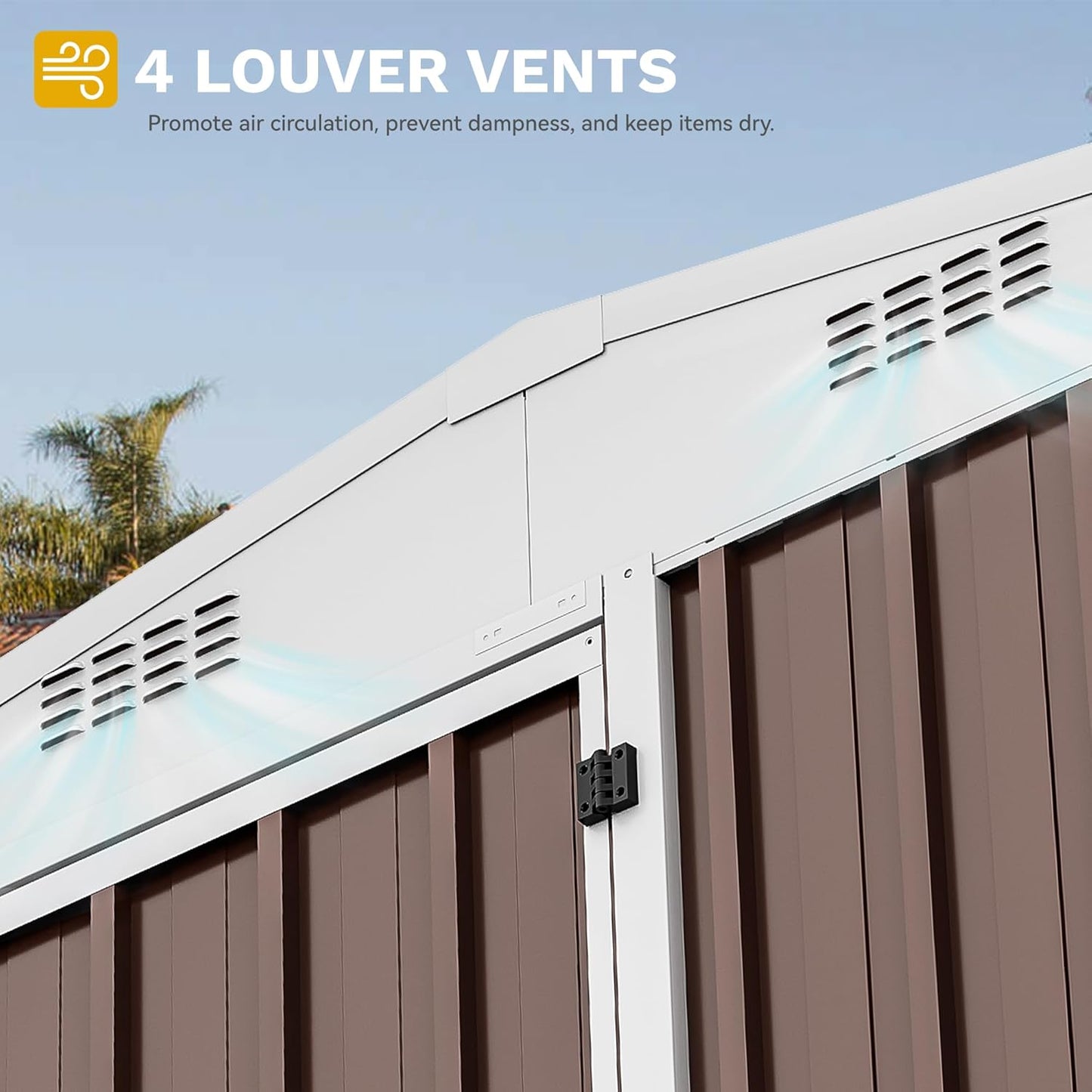 DWVO Outdoor Storage Shed 8x4FT with Rack, Metal Garden Shed with Storage Shelves, Bike Storage Tool Cabinet Box for Lawn Backyard Patio Use, Brown