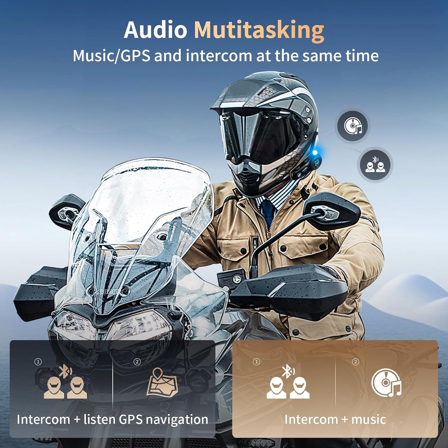 Fodsports FX8 Pro Motorcycle Communication Systems with Customized HRSQS Speakers, Dual-Chip Audio Multitasking, One-Click Fast Pairing, Music Sharing, FM 10 Riders Group Intercom, 1 Pack