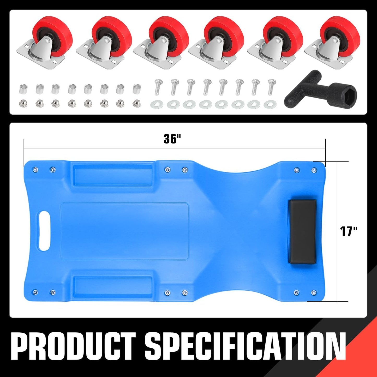 DNA MOTORING 36" L X 17" W x 4.25" H Vehicle Repair Low Profile Automotive Creeper w/Padded Headrest, Blue, TOOLS-00201-BL