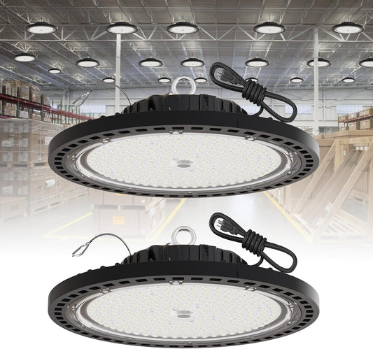 2 Pack UFO LED High Bay Light 200W, 29000 LM, 5000K with 5ft Power Cord, US Plug, Bright LED Shop Light for Basement Commercial Factory Garage Lighting, IP66 Waterproof, AC110-277V, ETL Listded