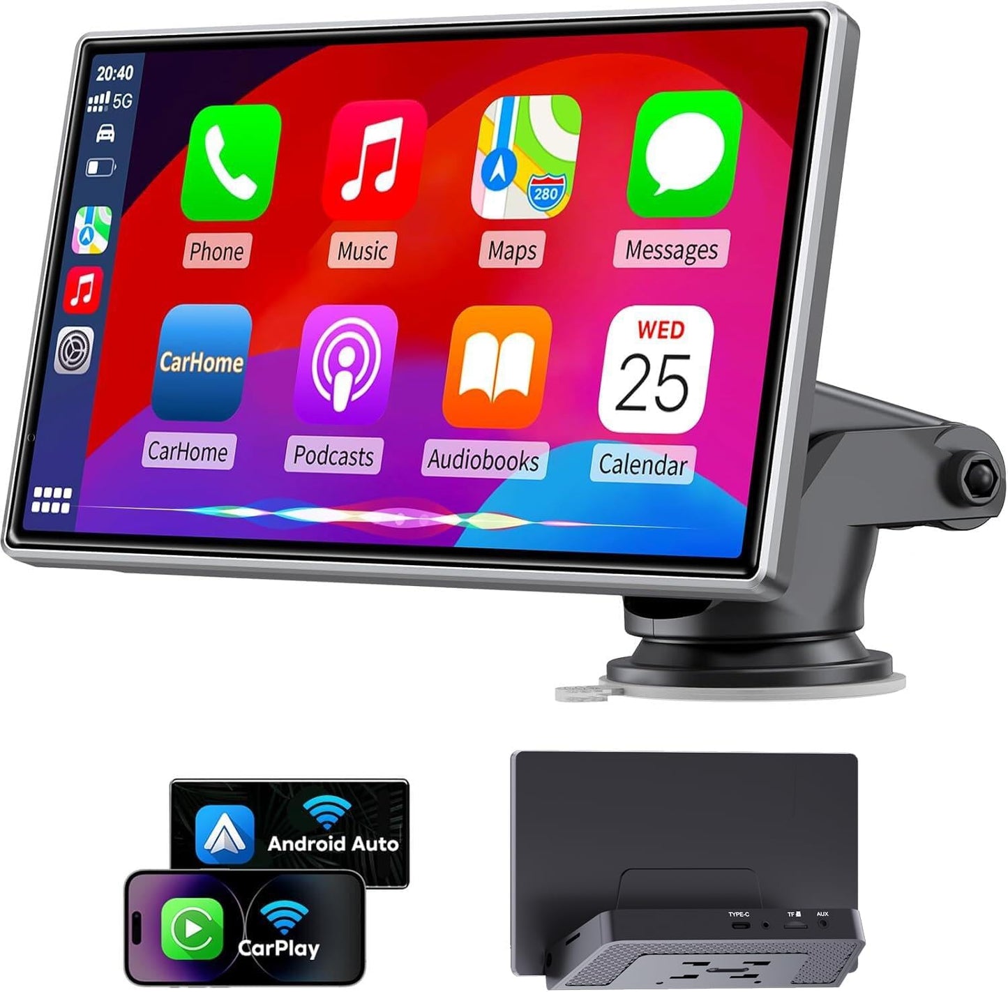 Upgrade Wireless Carplay Screen, Android Auto, Portable 7" HD IPS Screen for Car, GPS Navigation, Bluetooth Handsfree, AirPlay, MirrorCast, AUX/FM Transmitter Fit Most Car Models