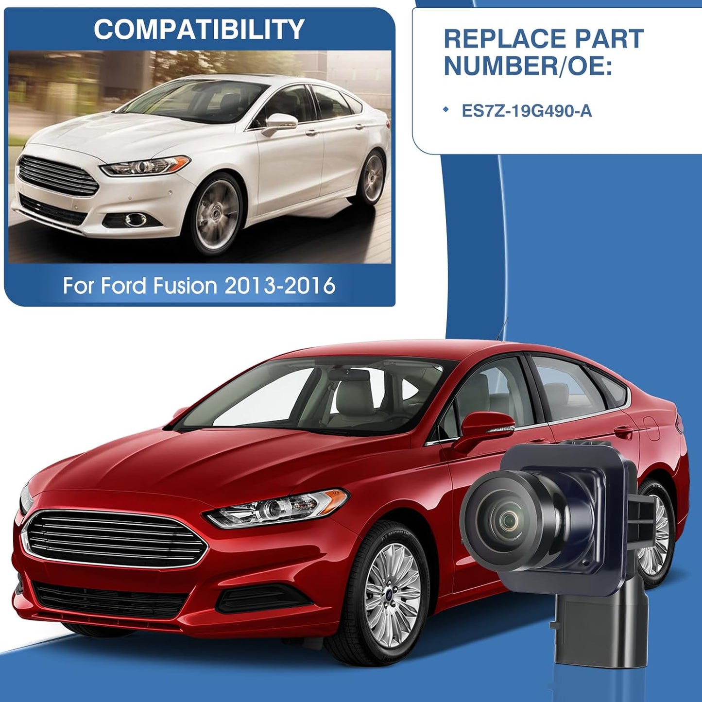 Rear View Backup Camera Fit for Ford Fusion 2013-2016, Reversing Parking Assist Camera OE Replacement ES7T-19G490-AA ES7Z-19G490-A DS7Z-19G490-A DS7T-19G490-DD E1GT-19G490-BB