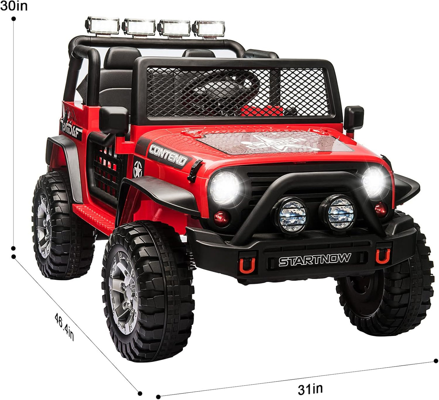 2-Seater Kids Ride on Truck Car, 12V Battery Powered Electric Vehicle with Remote, Electric Car for Kids/Toddlers w/Spring Suspension, LED Light, Music, MP3, 2 Doors, 3 Speeds, Red