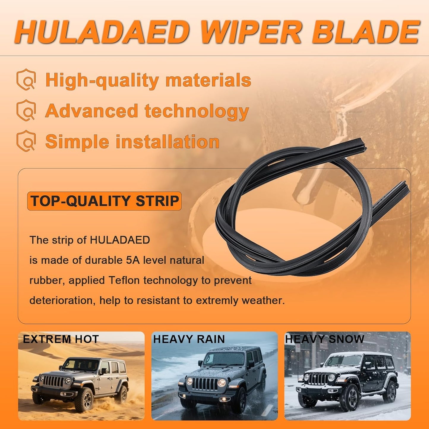 HULADAED® 26''+18''+16'' Windshield Wipers Replacement for Toyota Prius 2009 2008 2007 2006 2005 2004,Silicone Front Rear Wiper blades for MY Car-All Weather & Quiet(3 PACK)