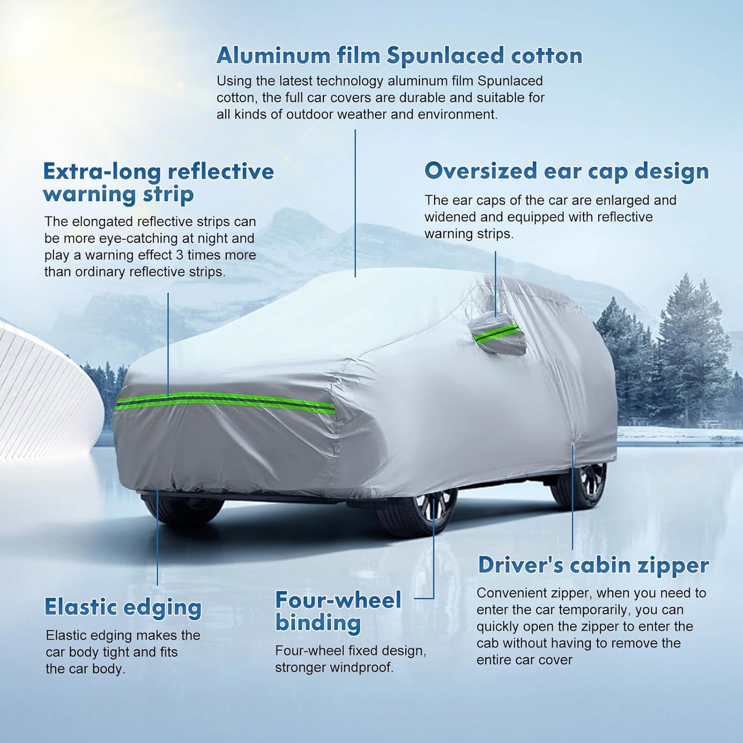 KEYOOG 6-Layer Full Car Cover is All-Weather Waterproof, Universal in All Seasons, Snow Prevention, Rainproof, Acid Rainproof, Sunscreen, Ultraviolet-Proof, Fit SUV and MPV 201-211"/16.7-17.5 ft