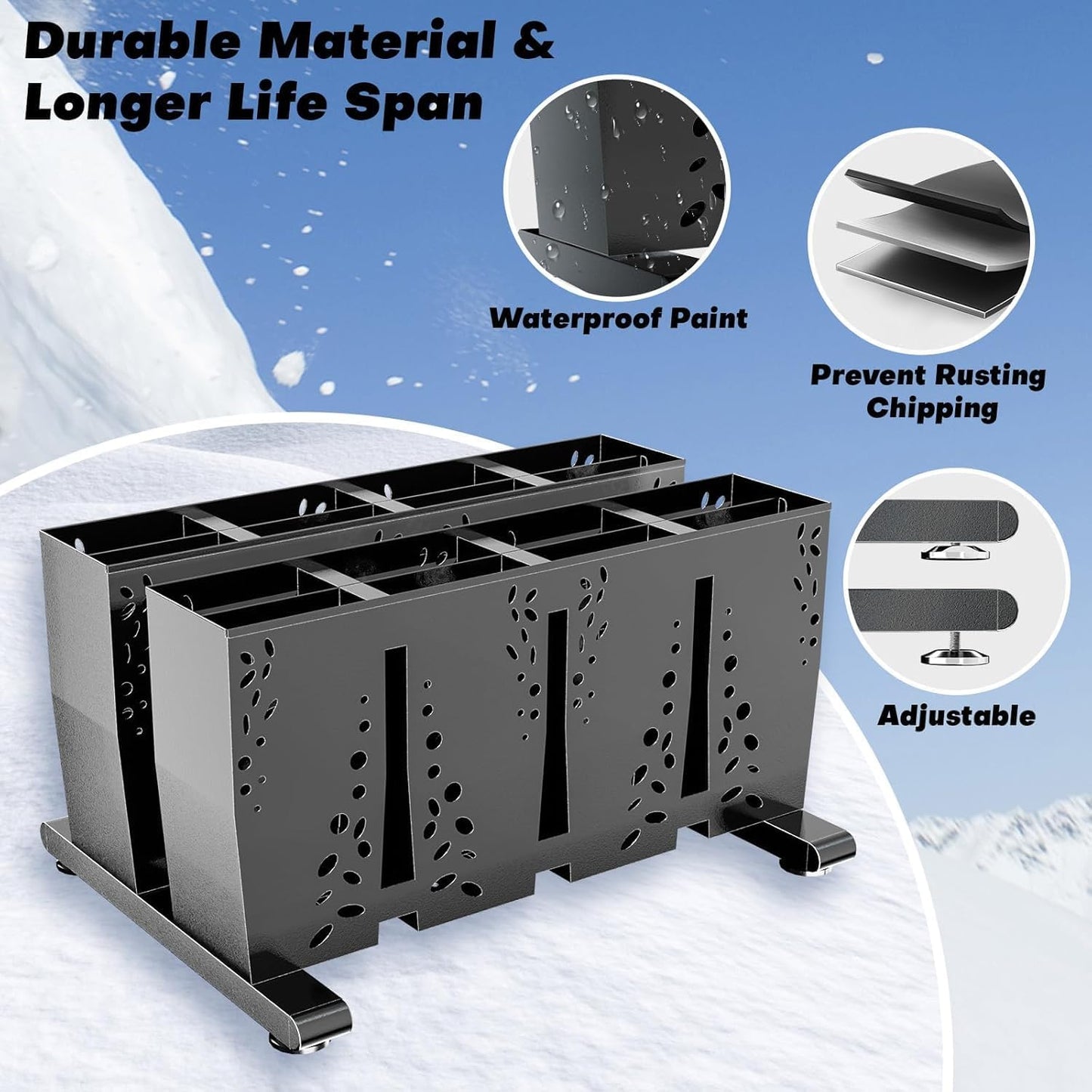 Heavy Duty Metal Ski Storage Rack, 8 Pair Freestanding Steel Ski Holder, Floor Stand Ski Organizer Rack