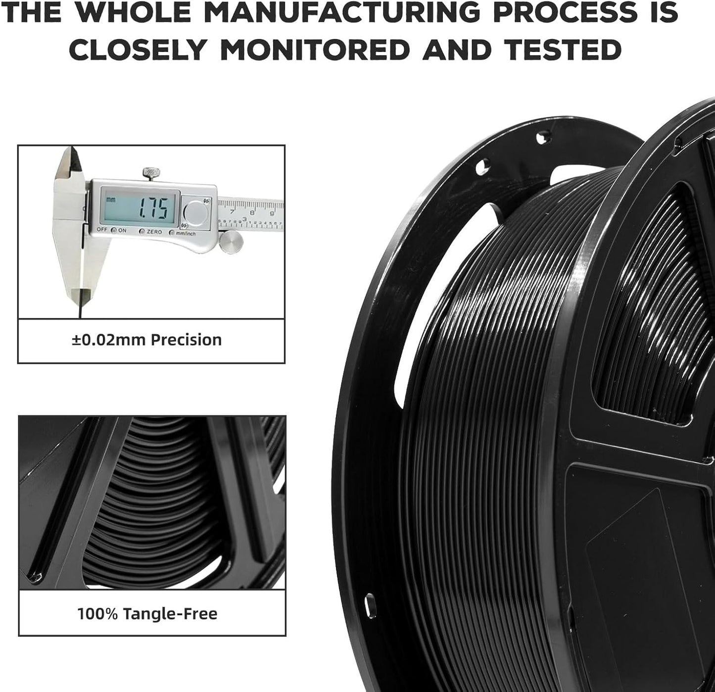 FLASHFORGE PLA Filament 1.75mm, 3D Printer Filament 1kg (2.2lbs) Spool, Dimensional Accuracy +/- 0.02mm, 3D Printing Filament Easy to Use and Fits for Most FDM 3D Printers (Black)