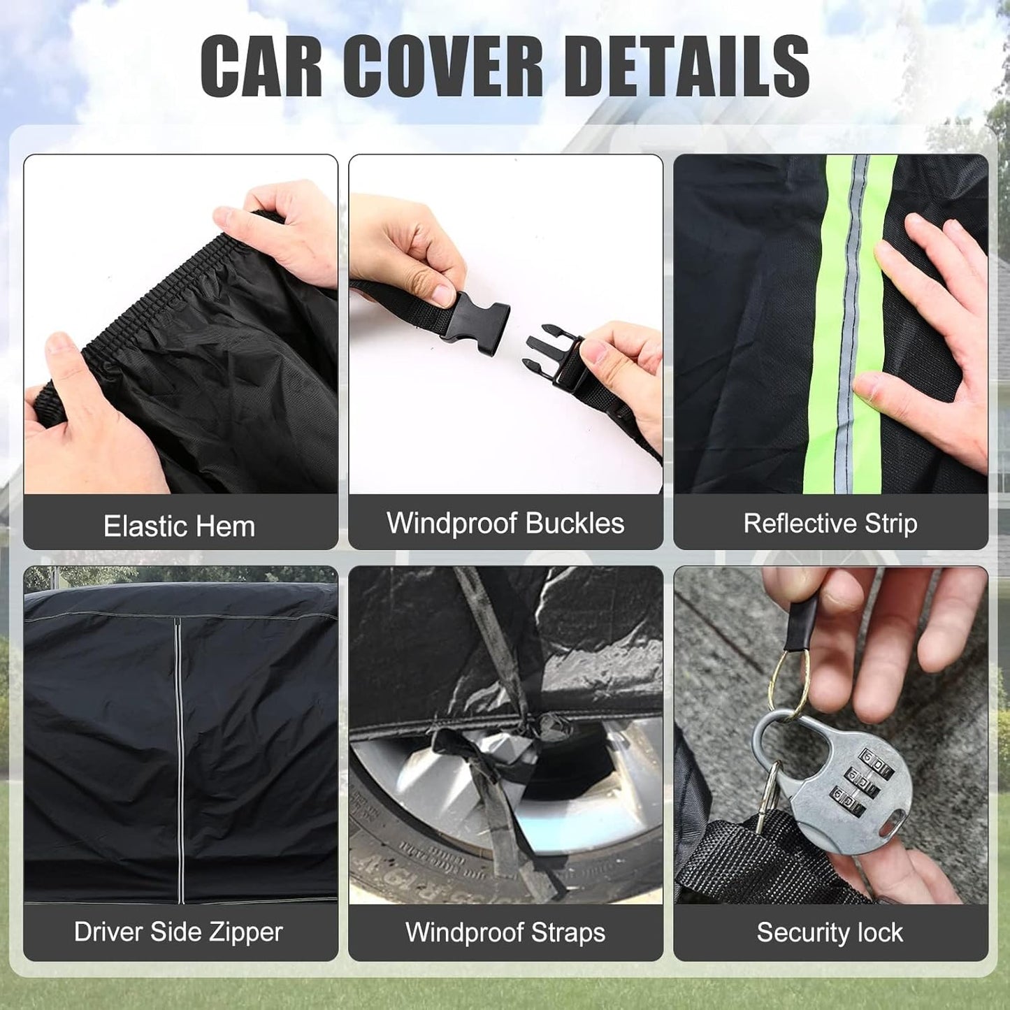 Waterproof Car Cover Compatible with 2005-2025 Chevrolet Equinox LS/LT/RS/Premier, 420D Oxford Cloth Black All Weather Car Covers with Zipper Door for Snow Rain Dust Protection