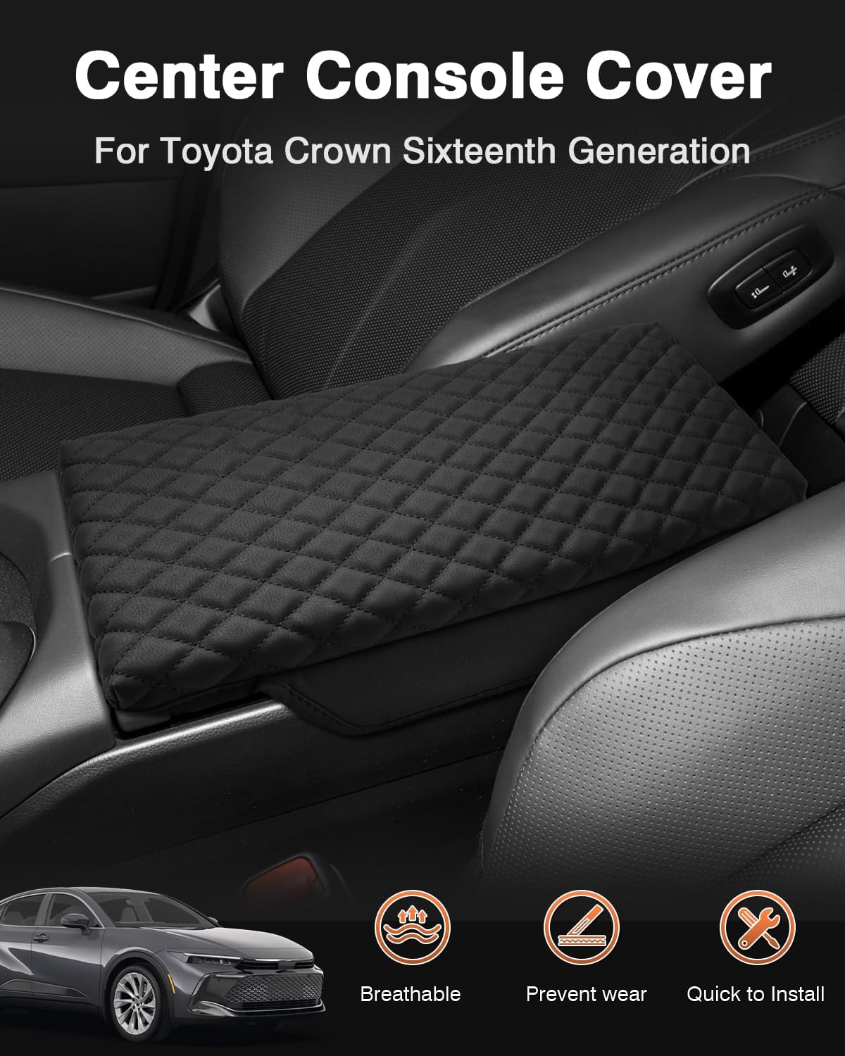 Shademax Toyota Crown Center Console Cover, Armrest Cover Cushion Pad for Toyota Crown 2023 2024 2025 2026 Accessories, PU Leather Middle Consle Lid Armrest Seat Box Cover Protector Anti-Scratch Black