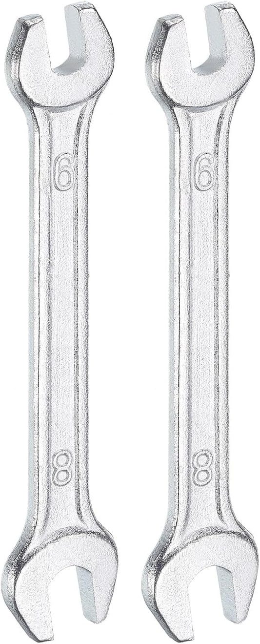 HARFINGTON 2pcs Double Open End Wrench 6mm x 8mm Metric 15 Degree Offset Angle Small Flat Head Wrench Galvanizing Open Ended Spanner for Automotive Repair Furniture Assembly