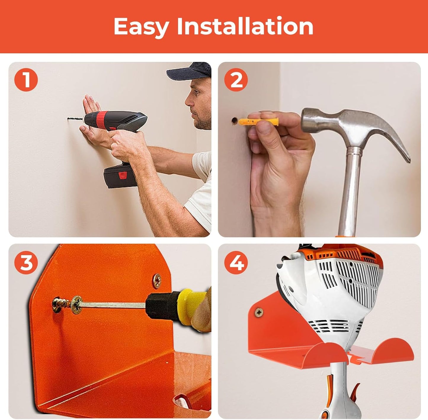 Garage Organizer Trimmer Rack, 2 Pack Heavy Duty Weed Eater Hanger Garage Storage, Wall Hanging Garden Power Tool Hanger Weedeater Rack