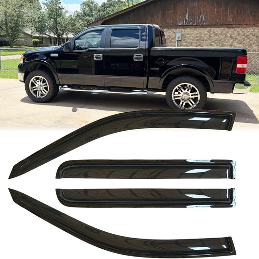 4pcs Shatterproof Rainproof Sun Rain Guards Shield Side Window Wind Deflectors Dark Smoke Vent Window Visors for F-150 04-08 Lincoln Mark LT 06-08 SuperCrew/Crew Cab 94443