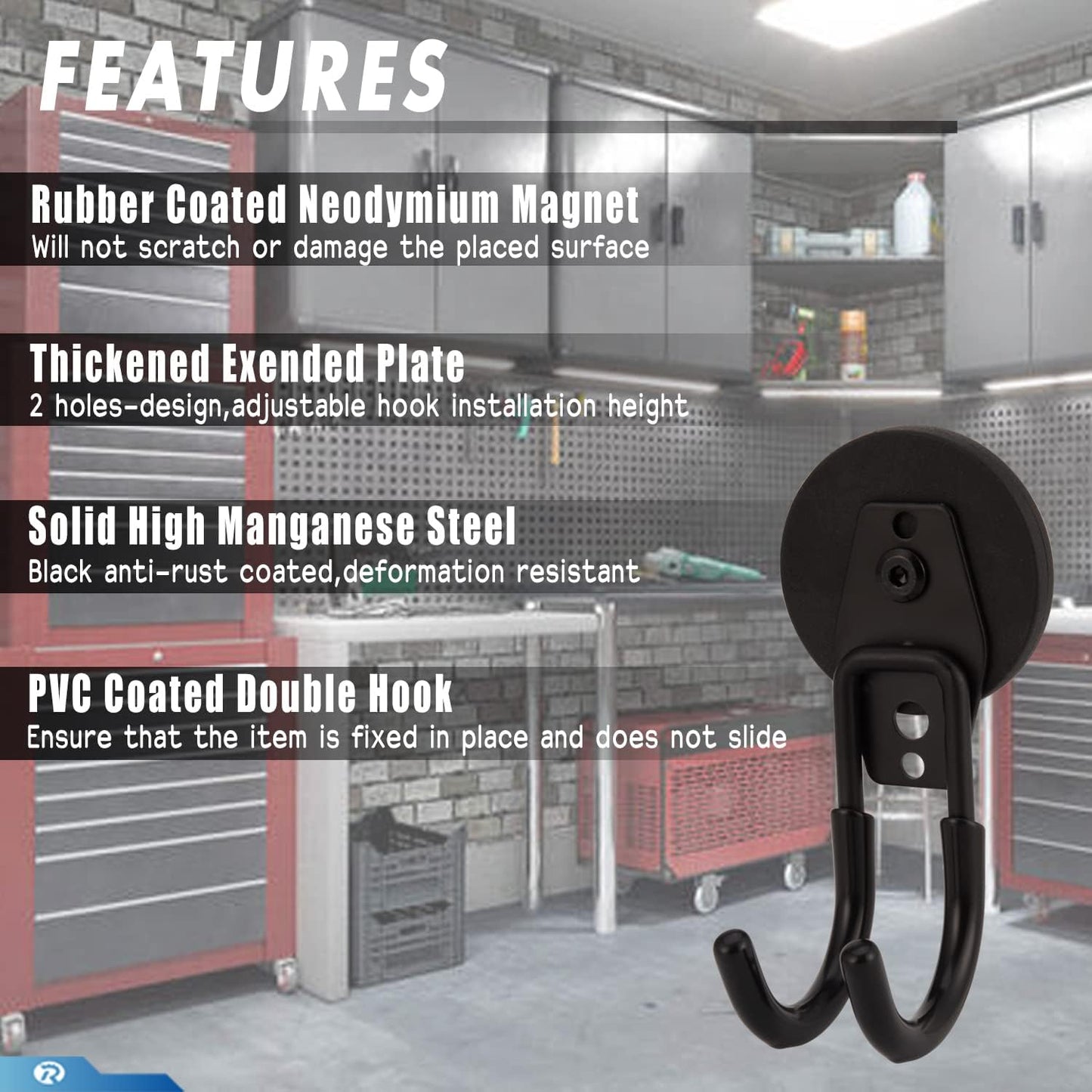 2 Pcs Magnetic Hook Heavy Duty, Strong Magnet Hooks for Garage Tools Hose Rope Electric Drill