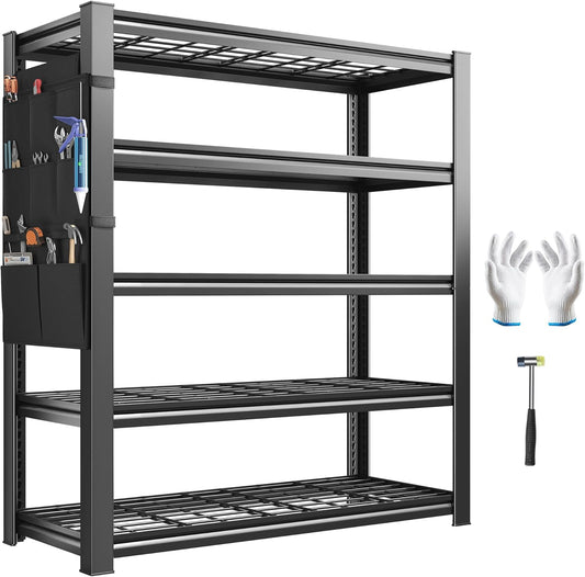 REIBII Storage Shelves, Heavy Duty Garage Shelving Load 2500LBS, 5-Tier Garage Shelves with Tool Storage Bag, Adjustable Industrial Metal Shelving for Basement, 66" H x38.2 W x16 D, Black