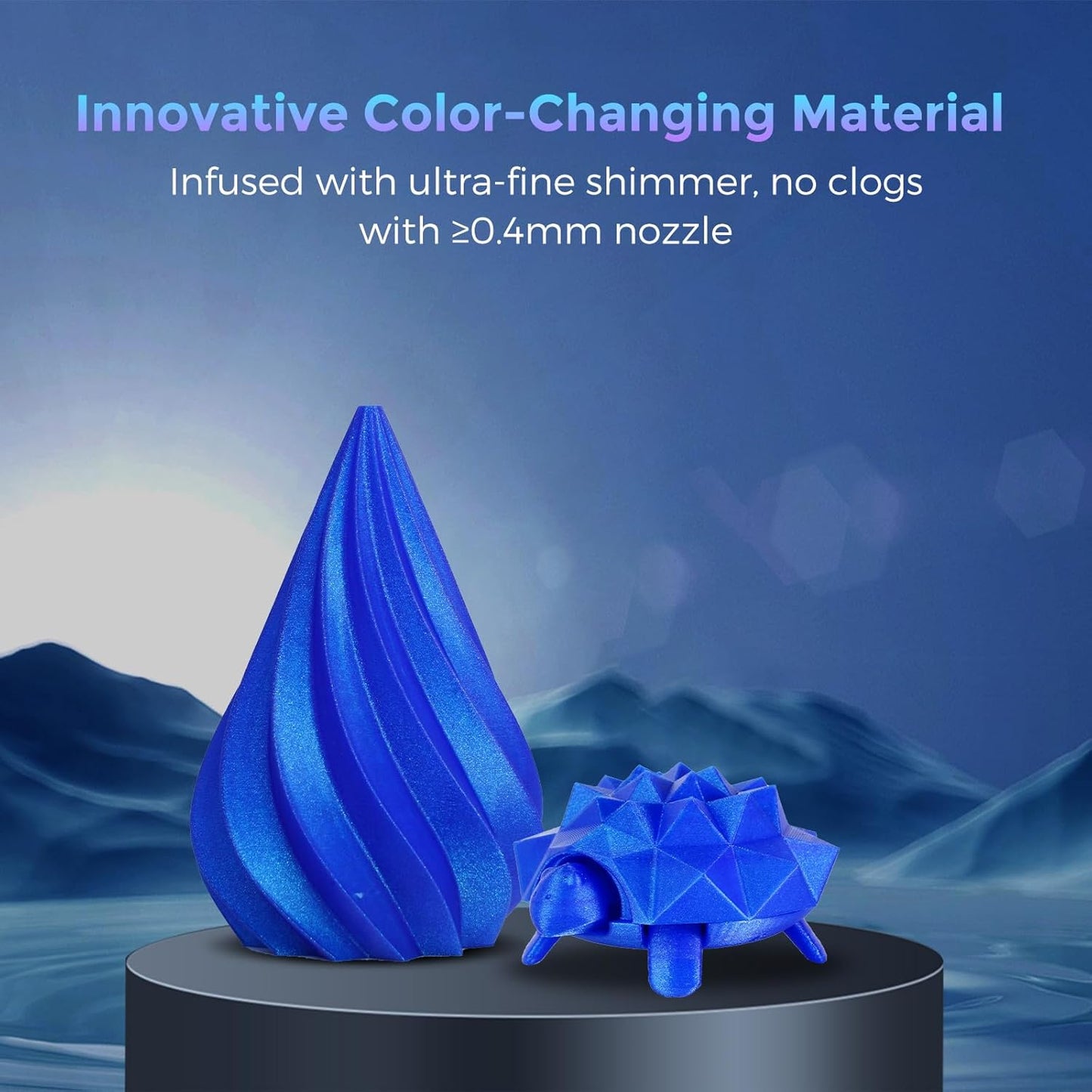 FLASHFORGE PLA Filament 1.75mm +/- 0.02mm Skydiver Blue, Color Changeable 3D Printer Filament 1kg (2.2lbs), Chameleon 3D Printing Filament Changing Colors with Light, Perfectly Hide The Layer Line