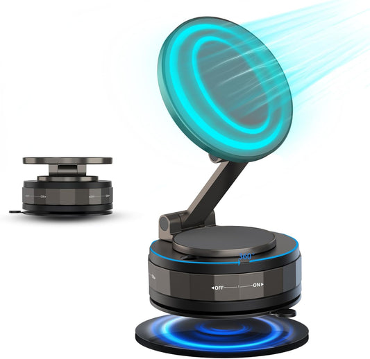 Upgraded Vacuum Magnetic Suction Phone Holder, Foldable 360° Mag Safe Car Mount, Fits i Phone 16/15/14 & Android | Portable for Car/Gym/Bathroom Mirror