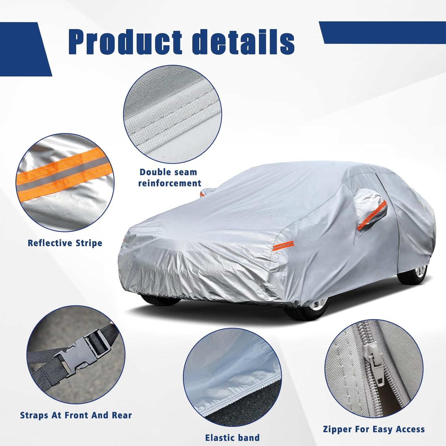 Kayme 6 Layers Car Cover Custom Fit for Nissan Maxima (1988-2025) Waterproof All Weather for Automobiles, Outdoor Full Cover Rain Sun UV Protection.Silver
