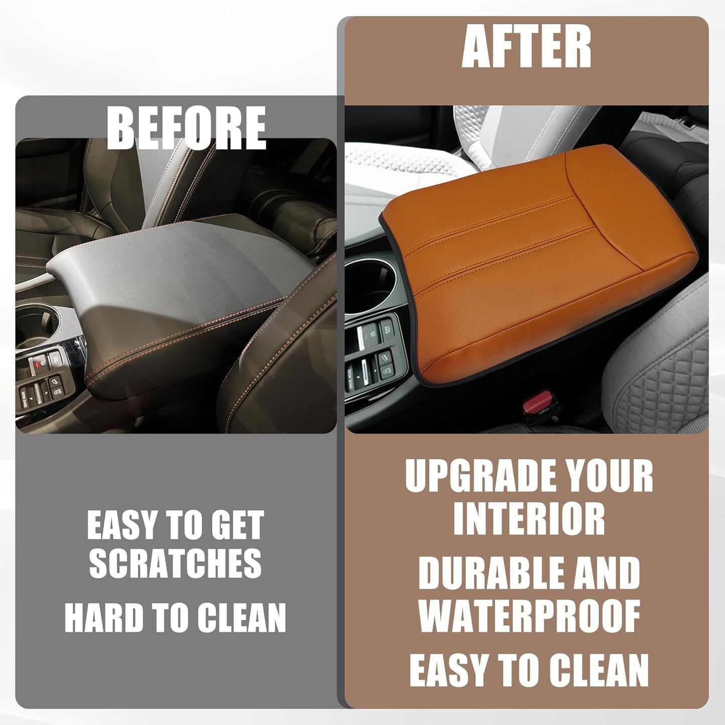 Muslogy Center Console Cover Compatible with Honda Pilot 2023 2024 2025, 2024-2026 Ridgeline/Passport Accessories Armrest Pad Lid Cushion Console Protector Vegan Leather Extra Soft(Light Brown)