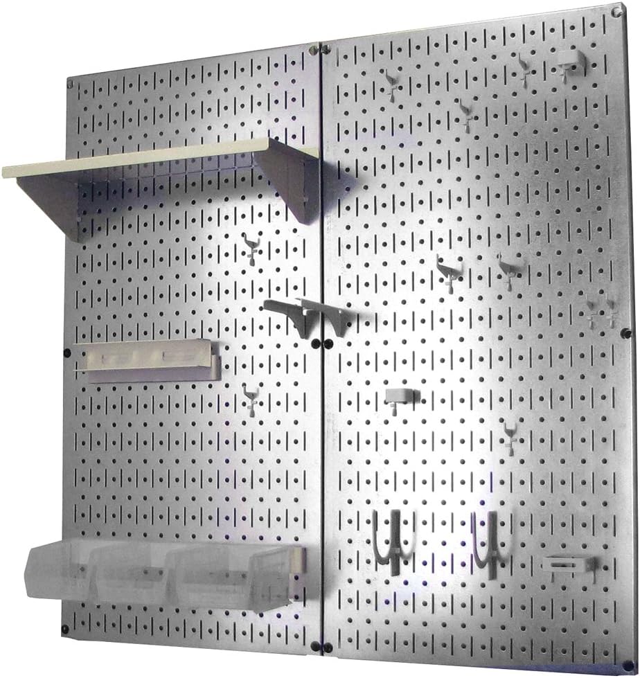 Wall Control Metal Pegboard Organizer Utility Tool Storage and Garage Pegboard Organizer Kit with Metallic Tool Board and White Accessories